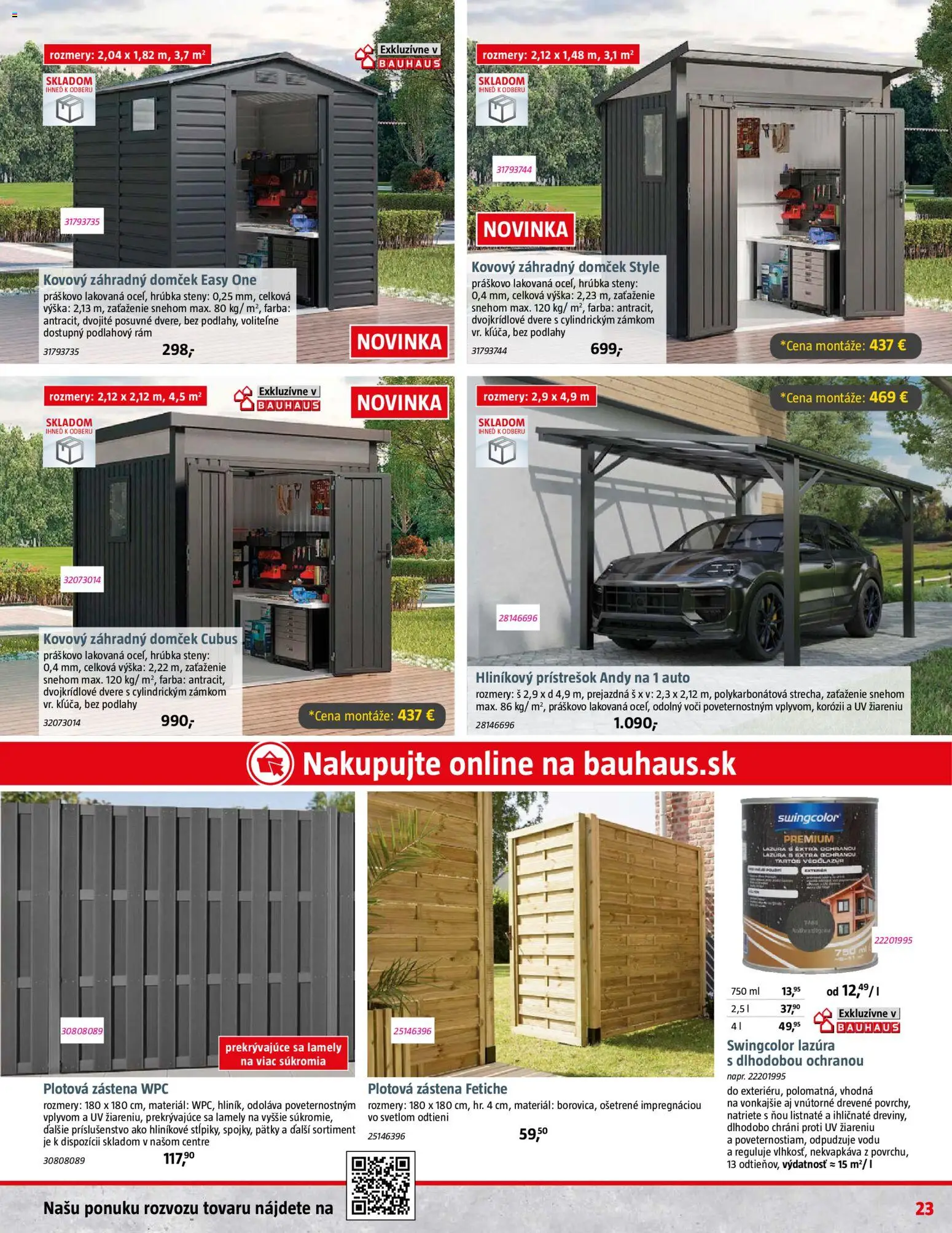 Nové Bauhaus akcie – leták je platný od 09.03.2026 | Strana: 23 | Produkty: Záhradný domček, Zástena, Lamely, Rám