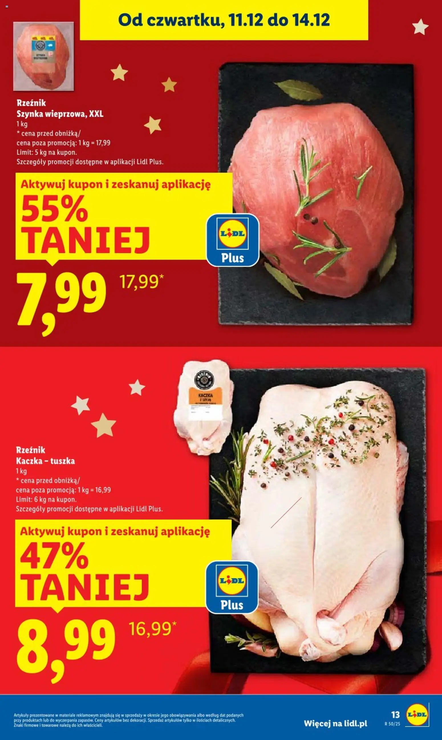 Lidl Gazetka od 11.12.2025 | Strona: 13 | Produkty: Kaczka, Szynka