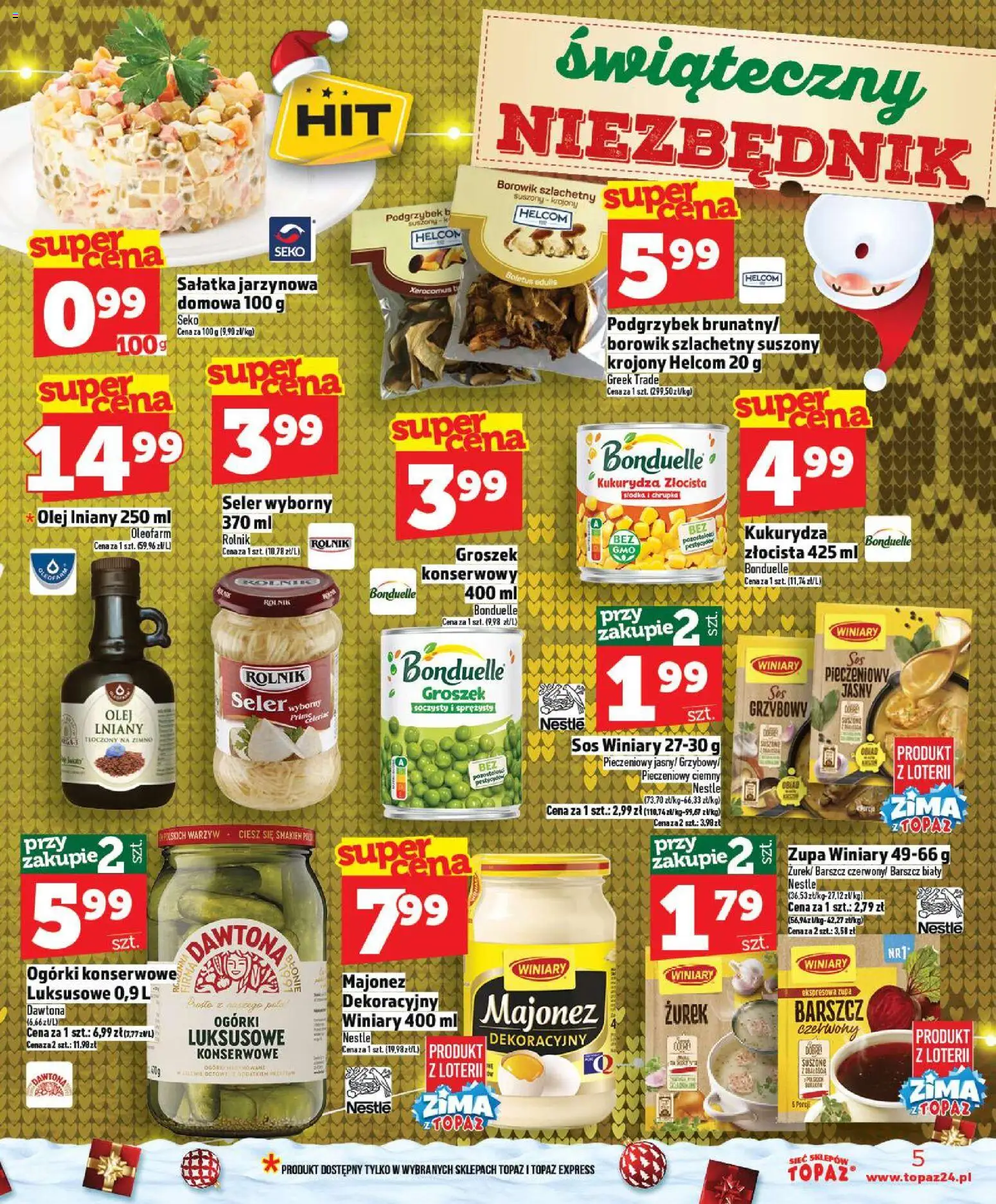 Topaz Gazetka od 18.12.2025 | Strona: 5 | Produkty: Kukurydza, Olej, Ogórki, Sałatka