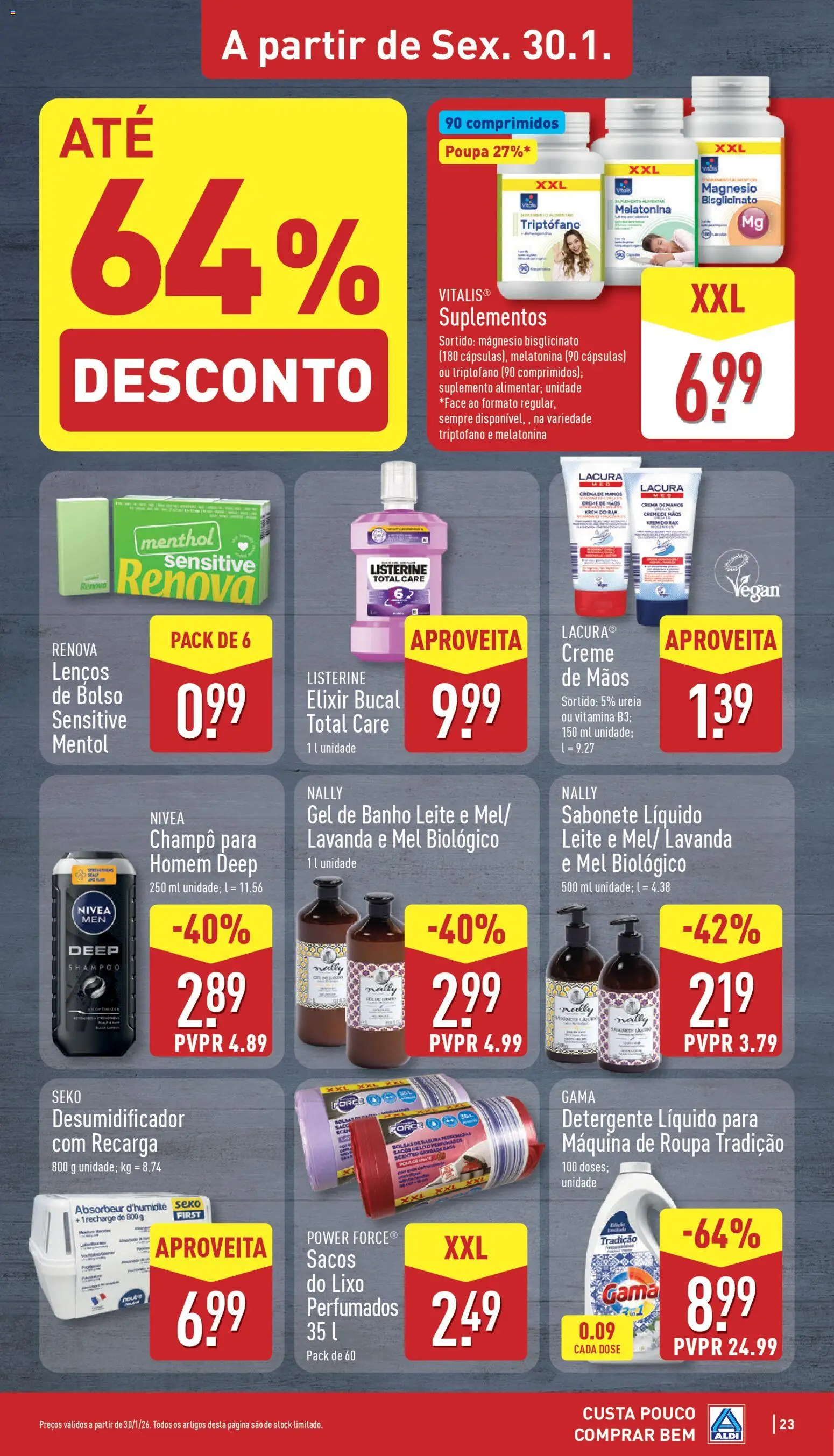 Aldi folheto │ válido de 26.01.2026 | Página: 23 | Produtos: Sabonete, Leite, Banho, Melatonina