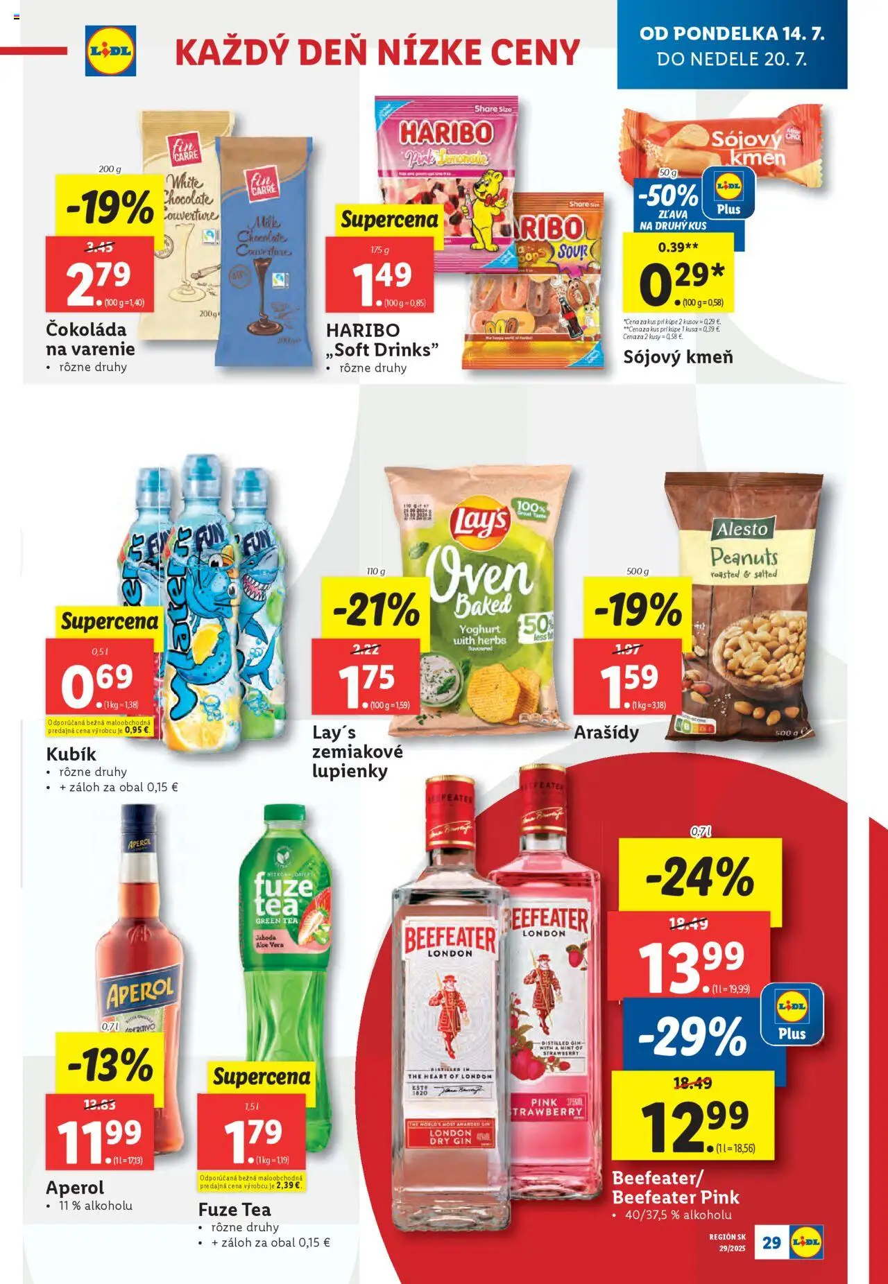 Lidl leták │ platný od 14.07.2025 | Strana: 31 | Produkty: Čokoláda, Gin, Aperol, Arašidy
