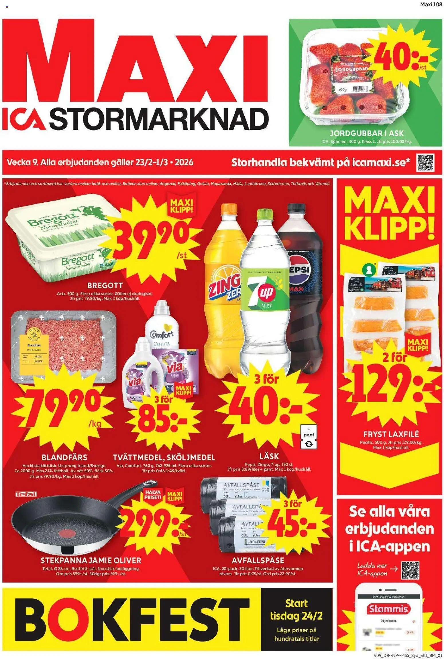 ICA Maxi reklamblad aktuell från 23.02.2026 | Sida: 1 | Produkter: Oliver, Galler, Blandfärs, Stekpanna
