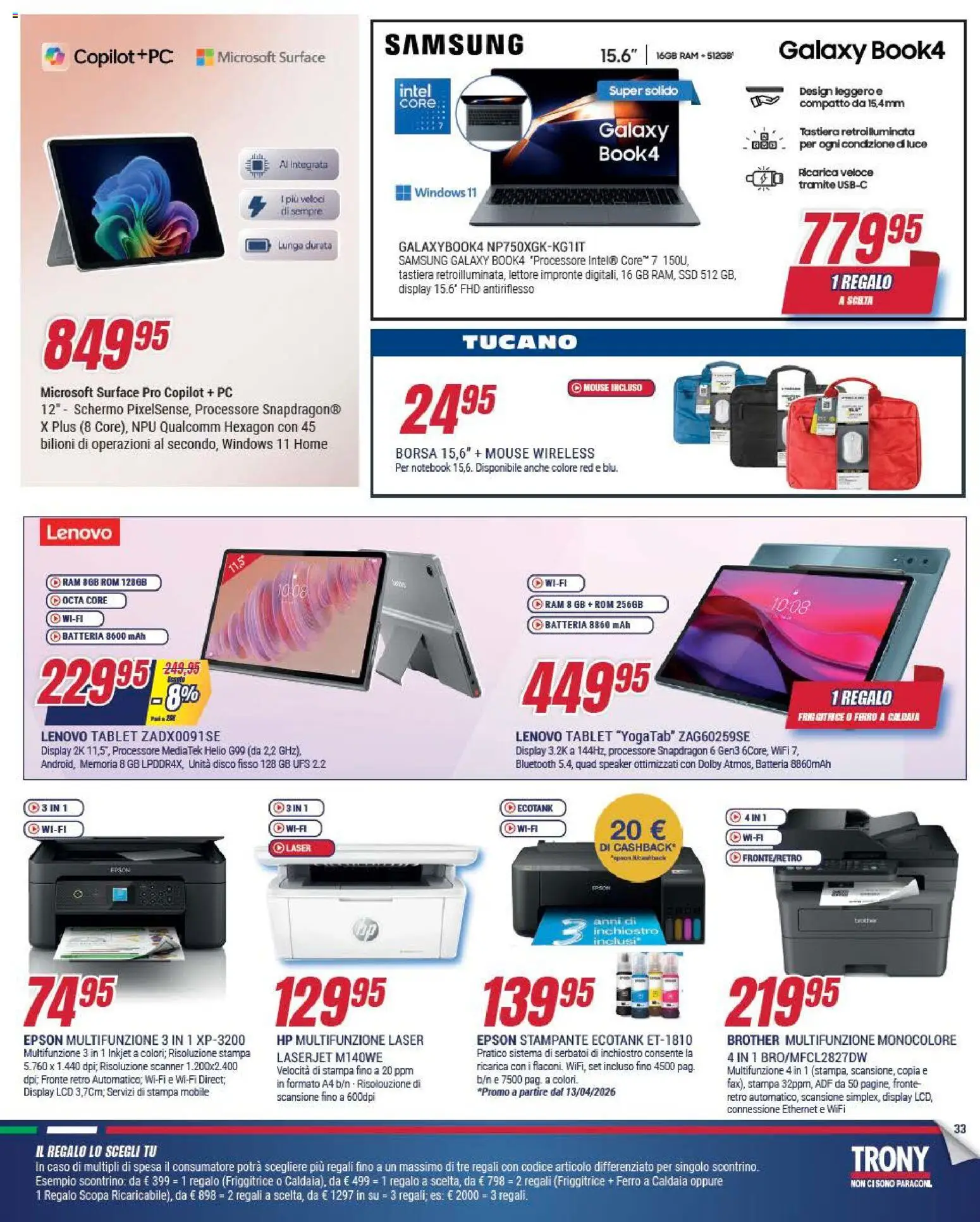 Volantino Trony del 09.04.2026 | Pagina: 33 | Prodotti: Stampante, Mouse, Disco, Stampa