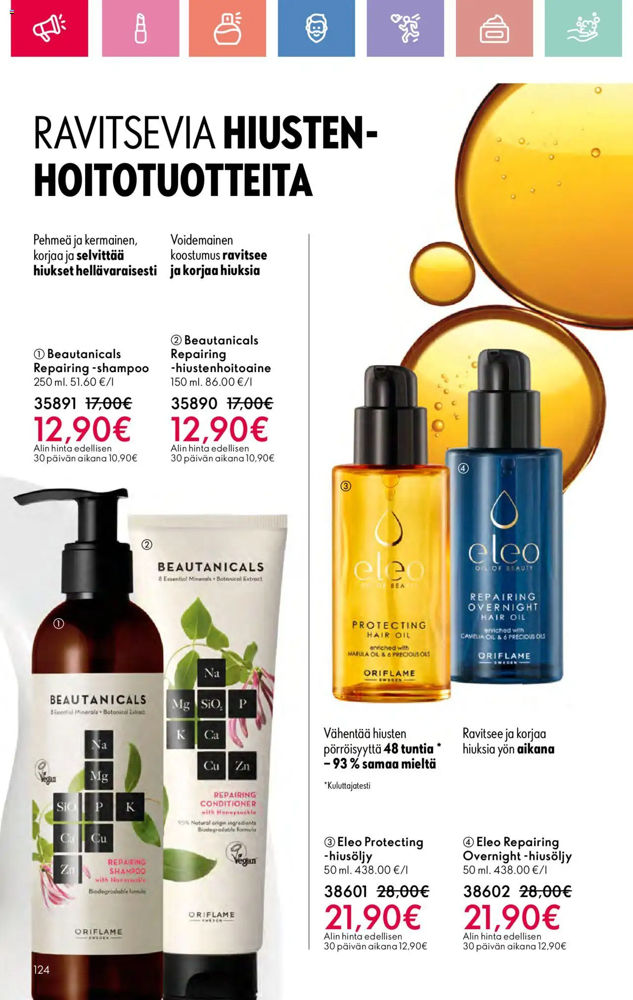  | Sivu: 124 | Tuotteet: Shampoo, Hiusöljy, Hiustenhoitoaine
