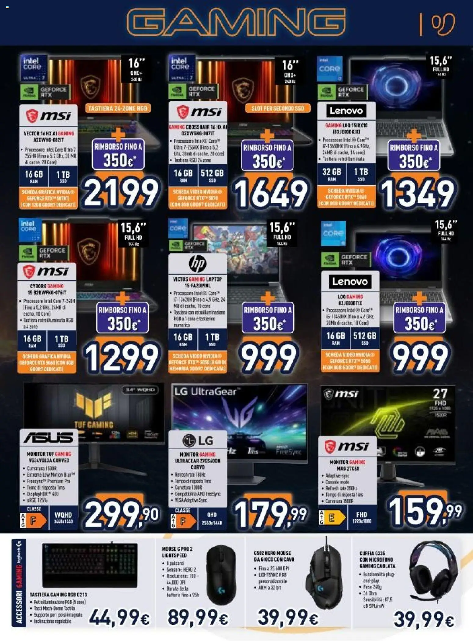 Volantino Unieuro del 20.03.2026 | Pagina: 11 | Prodotti: Monitor, Tastiera, Cavo, Batteria