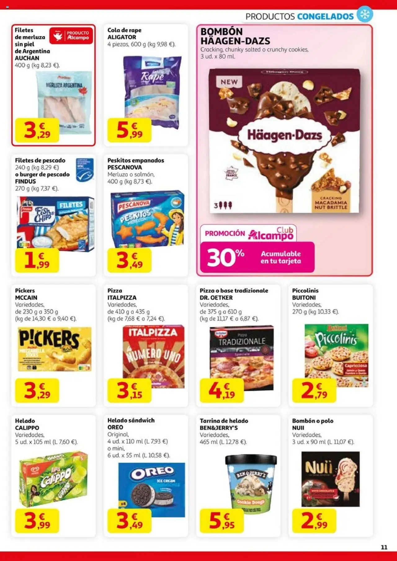 Alcampo - HG Nacional  │ válido desde el 11.09.2025 | Página: 11 | Productos: Helado bombón, Pizza, Pescado, Helado