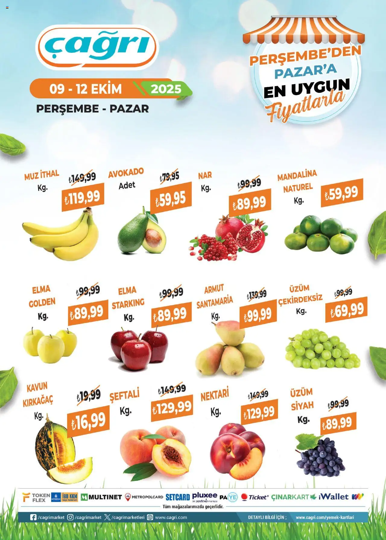 Çağrı Market Manav Katalog - 09.10.2025 tarihinden itibaren geçerlidir | Sayfa: 1 | Ürünler: Mandalina, Avokado, Üzüm, Armut