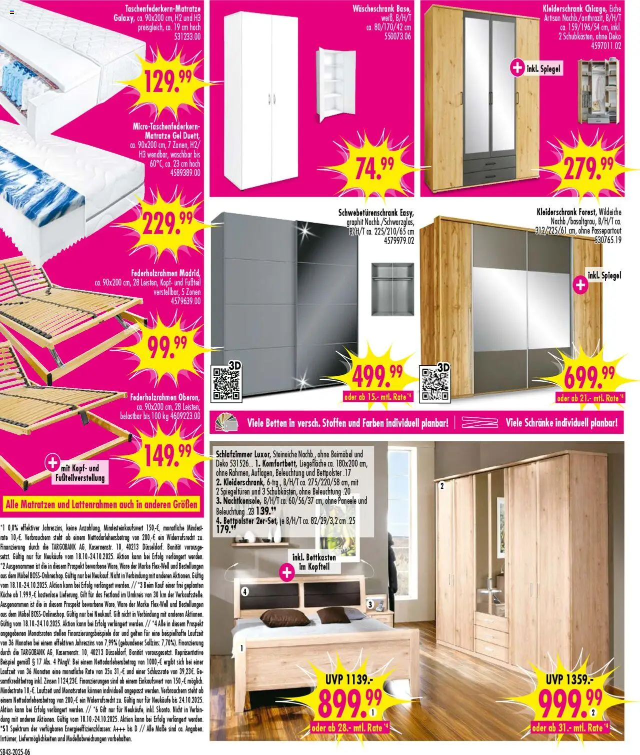 SB Möbel Boss Prospekt 	 – gültig ab 18.10.2025 | Seite: 6 | Produkte: Matratze, Kleiderschrank, Schwebetürenschrank, Spiegel