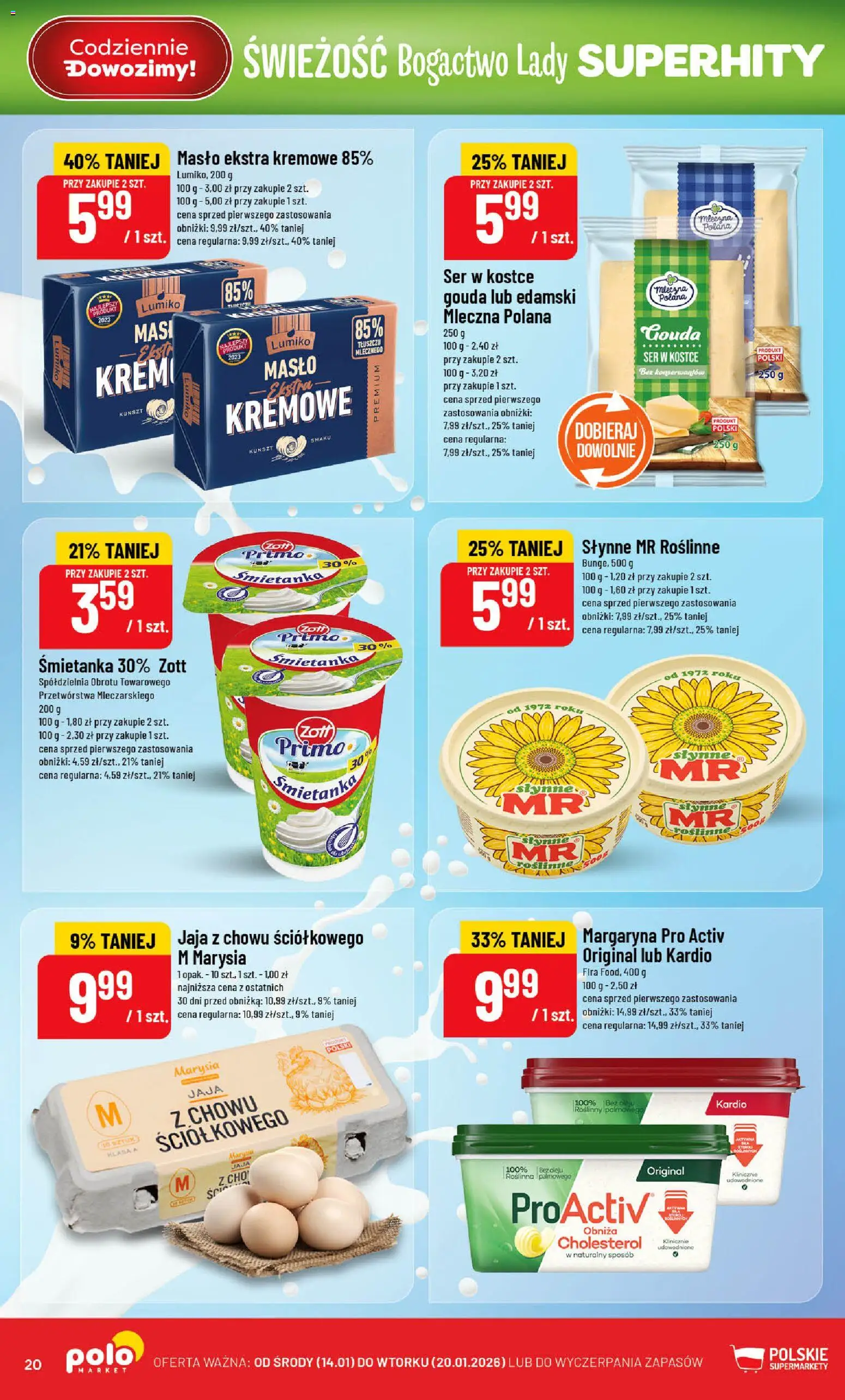 POLOmarket Gazetka od 14.01.2026 | Strona: 20 | Produkty: Margaryna, Masło, Ser, Jaja
