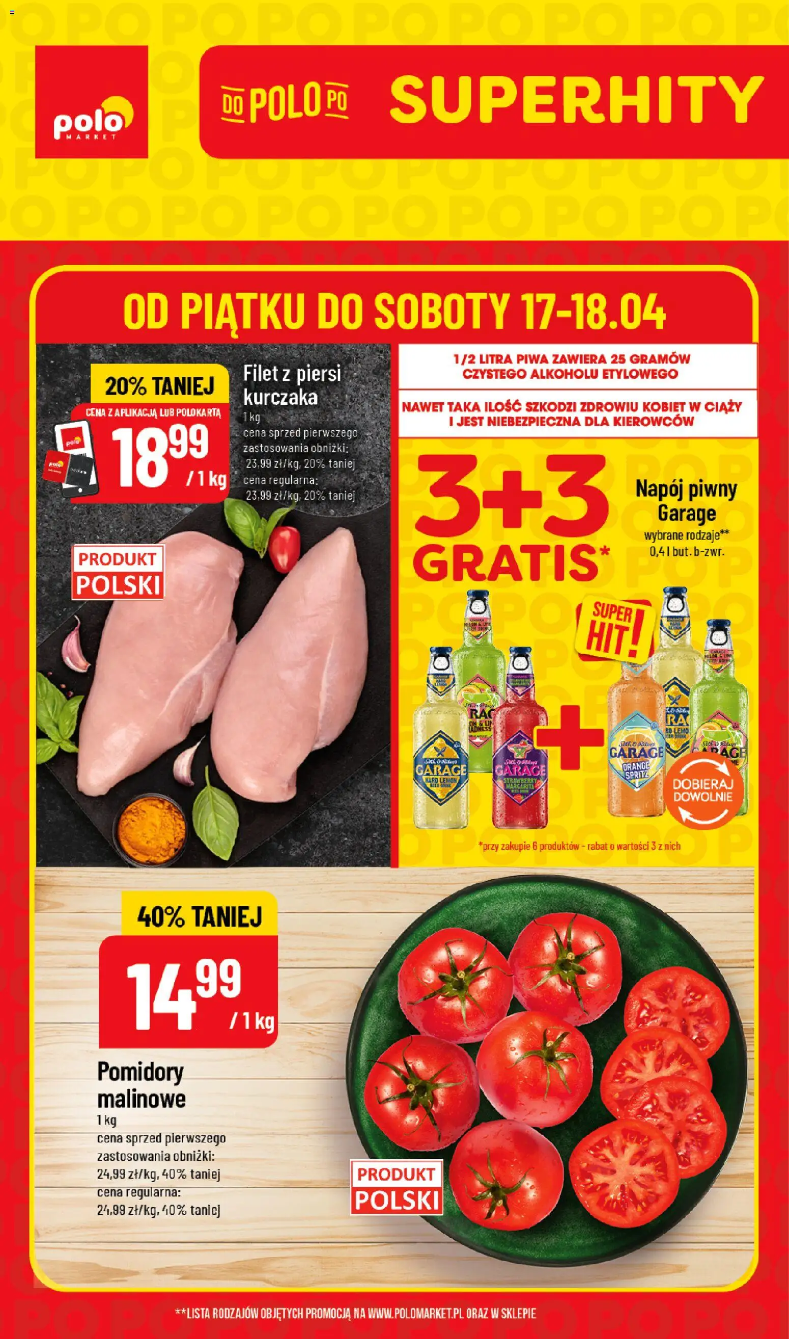 POLOmarket gazetka - Super Hity od 16.04.2026 | Strona: 1 | Produkty: Piersi, Pomidory malinowe, Pomidory