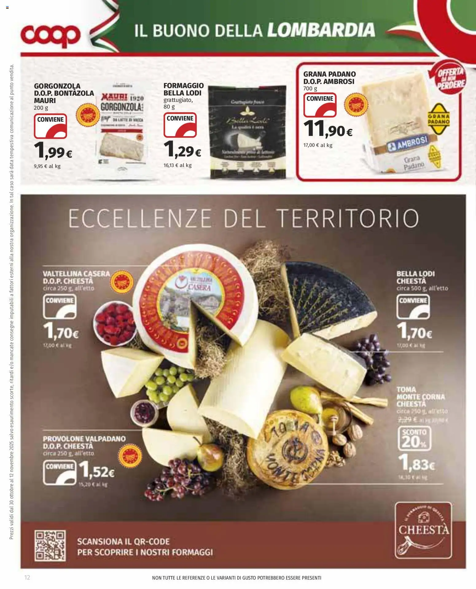 Volantino COOP del 30.10.2025 | Pagina: 12 | Prodotti: Provolone, Formaggio, Grana Padano, Gorgonzola