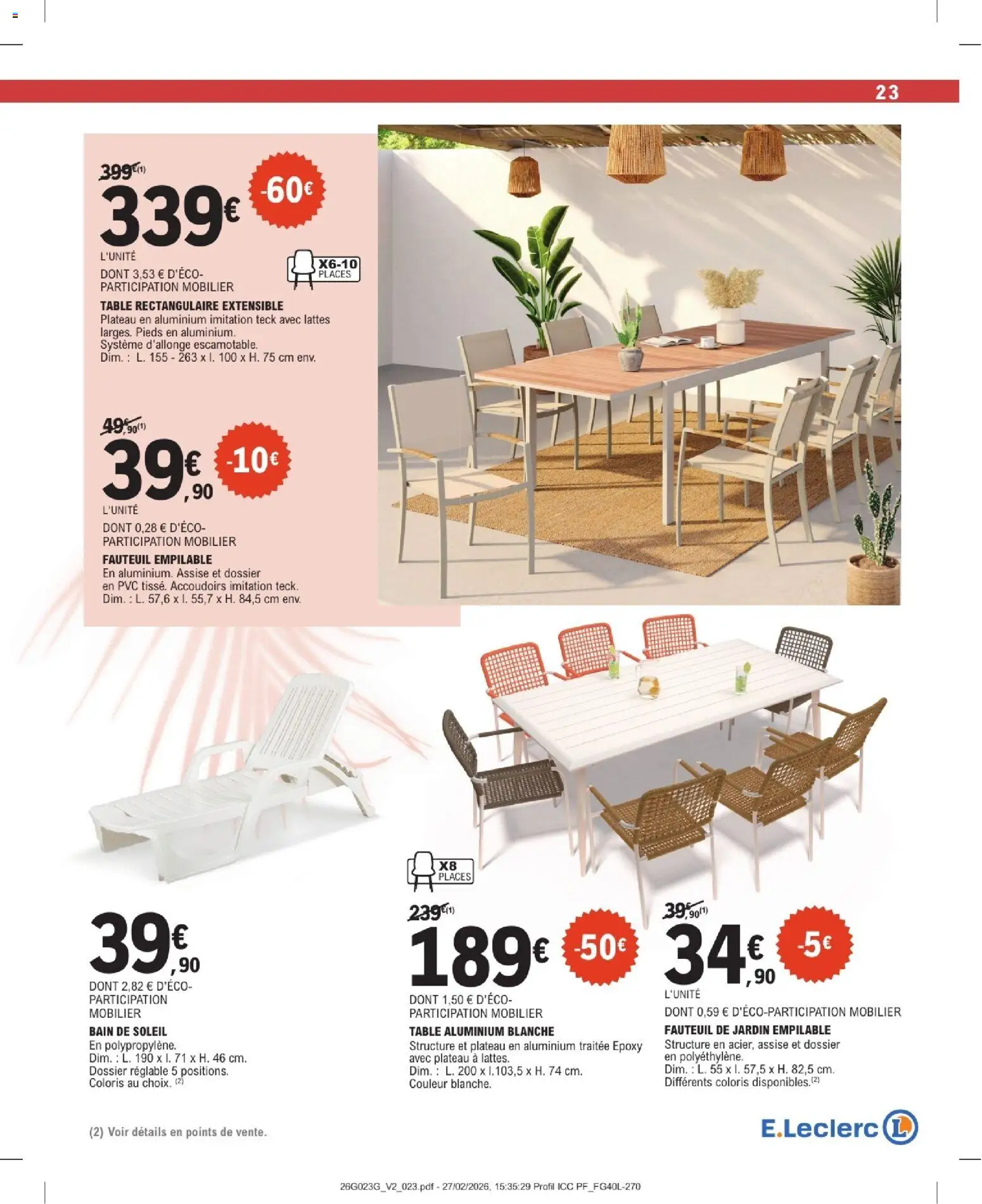 {H1} | Page: 23 | Produits: Plateau, Bain de soleil, Fauteuil, Table