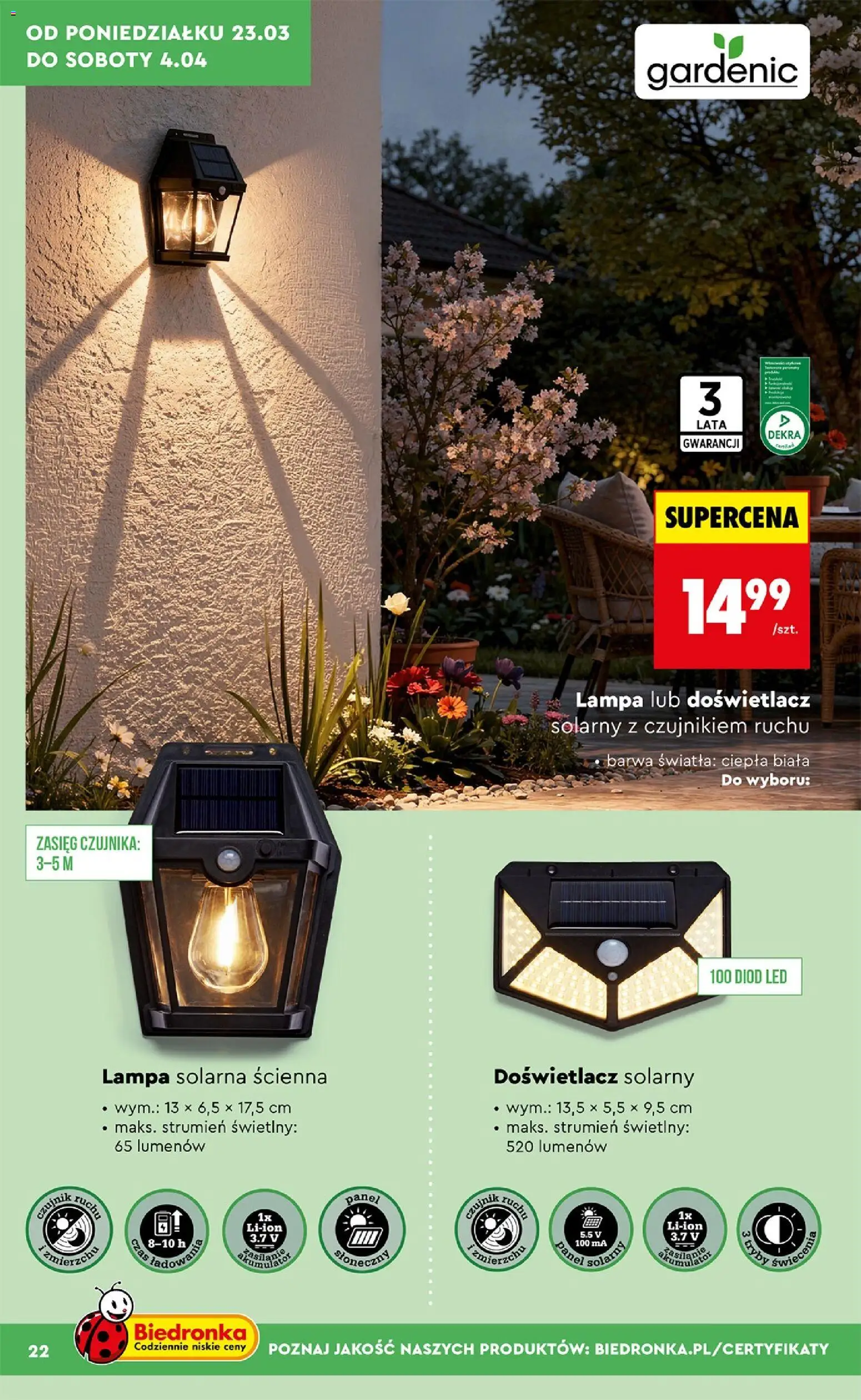Biedronka Polsko leták - Ogród od 23.03.2026 | Strana: 22 | Produkty: LED lampa, Lampa, LED