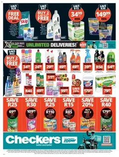 Checkers specials catalogue – valid from 16.02.2026 | Page: 8 | Products: Bleach, Detergent, Seafood, Dishwashing liquid