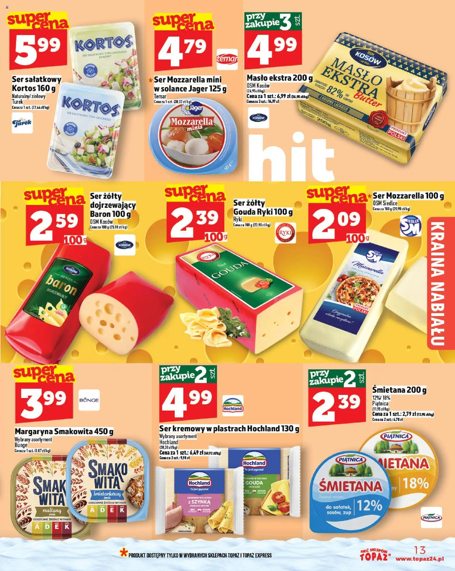 Topaz Gazetka MAZ od 27.11.2025 | Strona: 13 | Produkty: Masło, Ser, Śmietana, Mozzarella