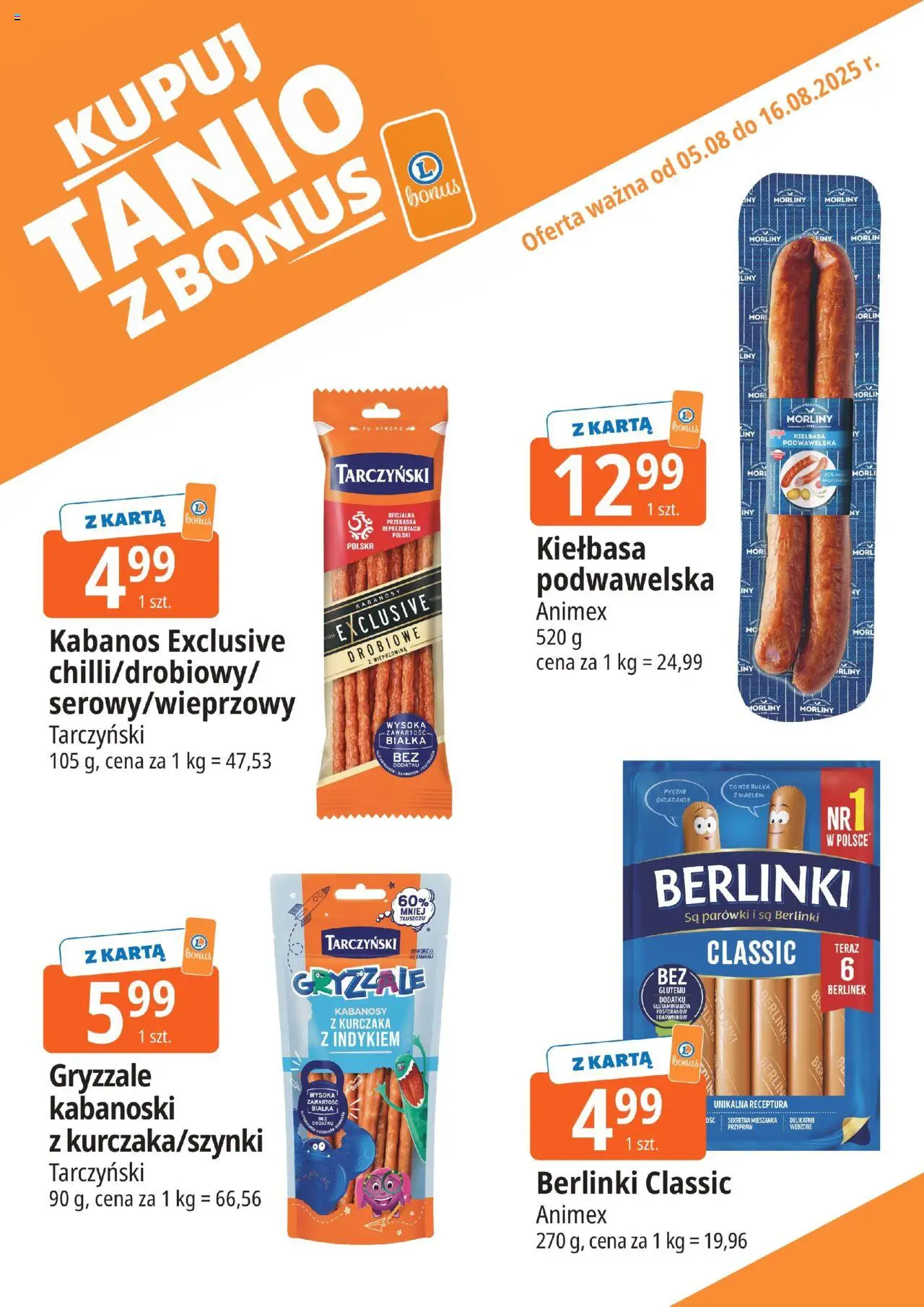 E.Leclerc Gazetka - Kłodzko kupony dodatkowe od 05.08.2025 | Strona: 9 | Produkty: Kiełbasa, Kabanosy, Parówki, Bułka