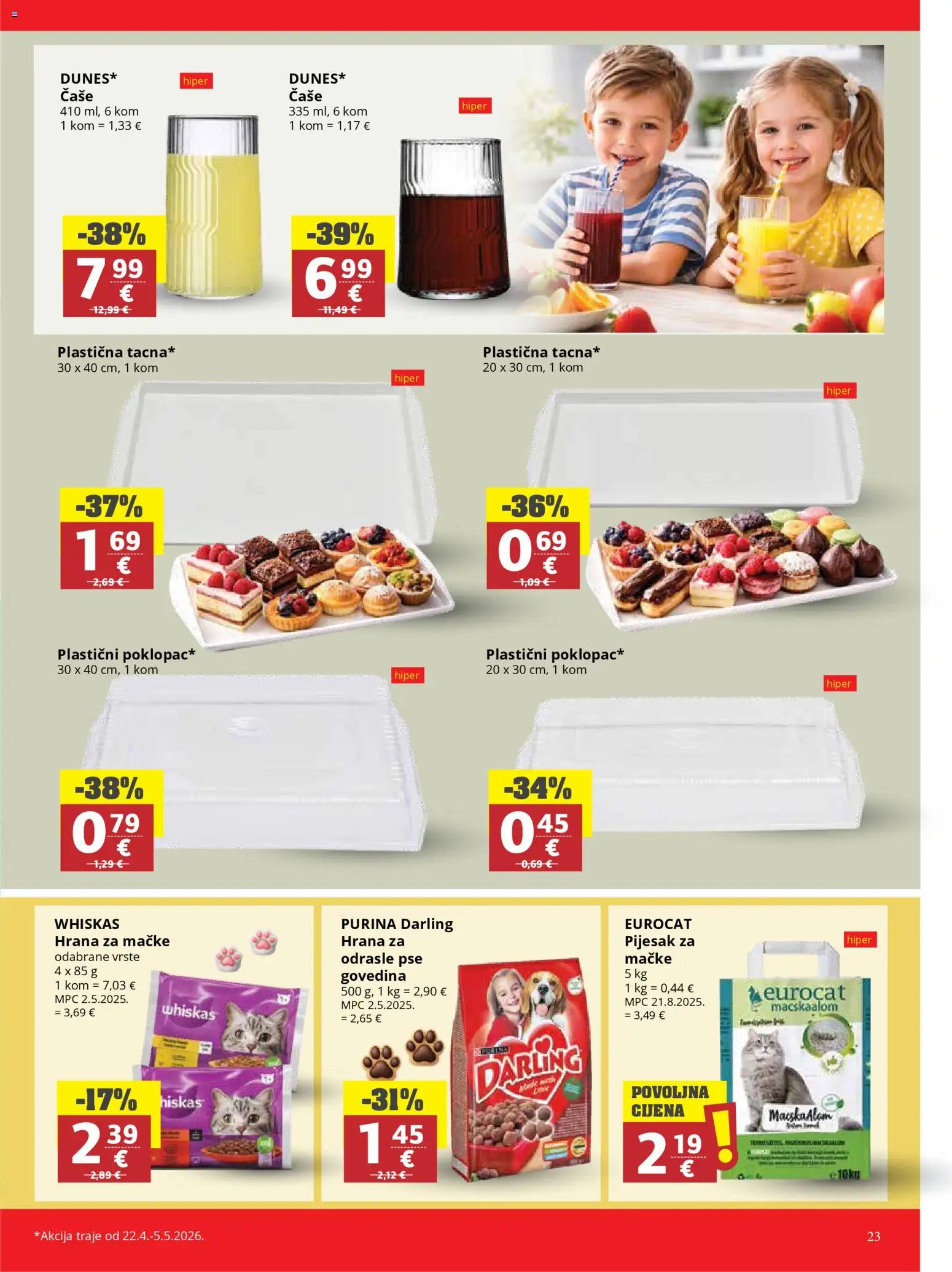 Ultra Gros katalog | vrijedi od 22.04.2026 | Stranica: 23 | Proizvodi: Whiskas, Govedina, Čaše, Hrana za mačke