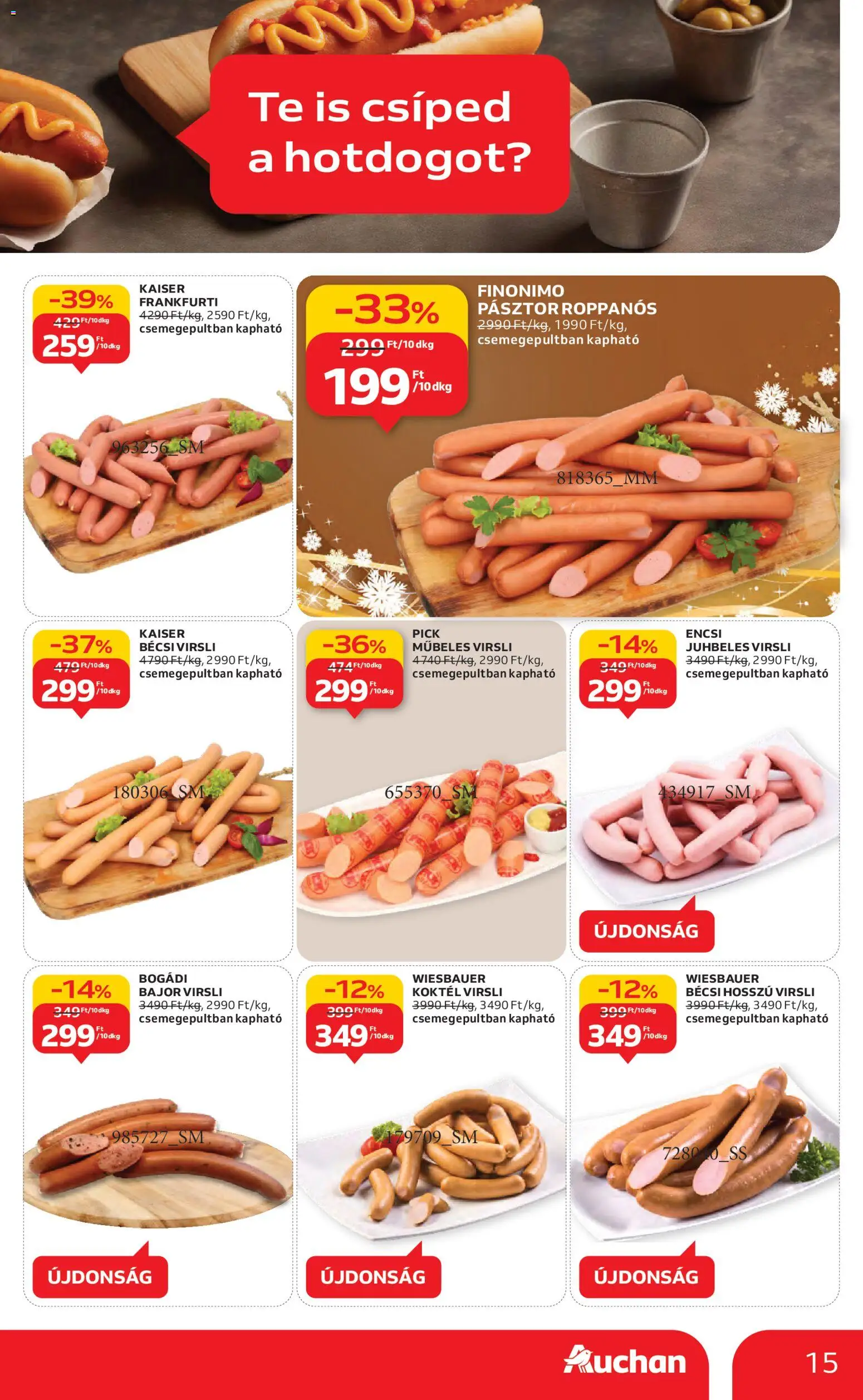 Auchan akciós ujság - amely érvényes a következő dátumtól: 27.11.2025 | Oldal: 15 | Termékek: Virsli, Pick