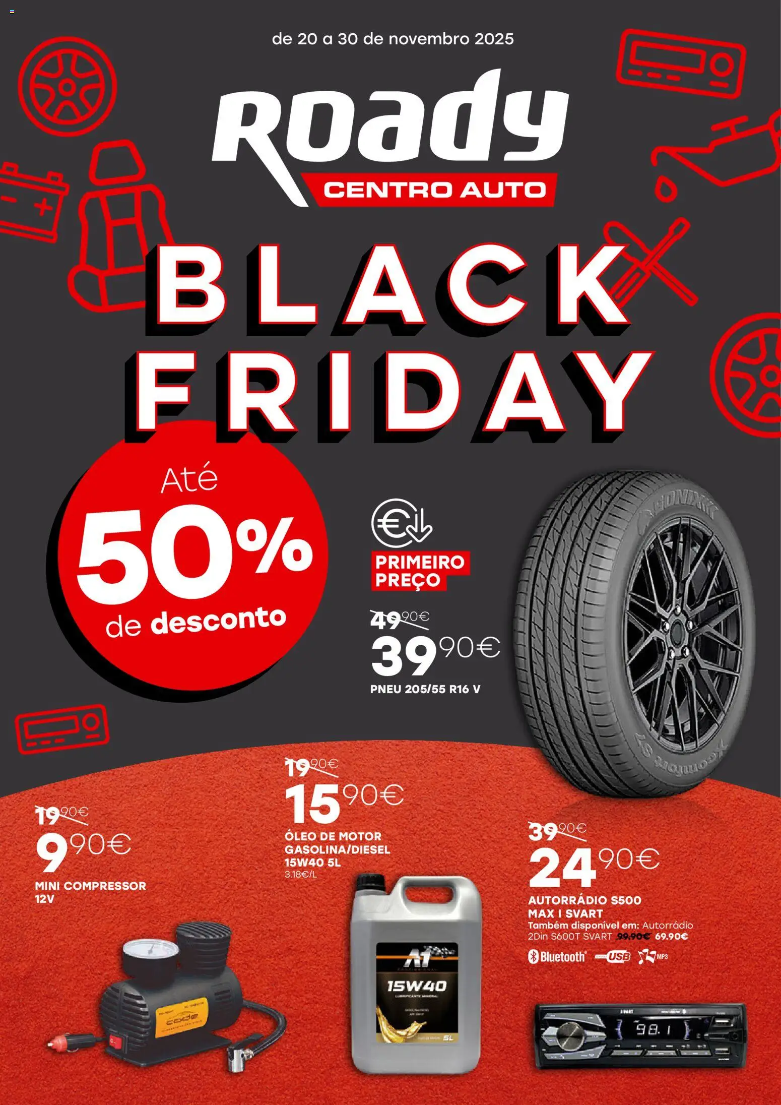 Roady - Black Friday │ válido de 20.11.2025 | Página: 1 | Produtos: USB, Óleo, Compressor, Pneu