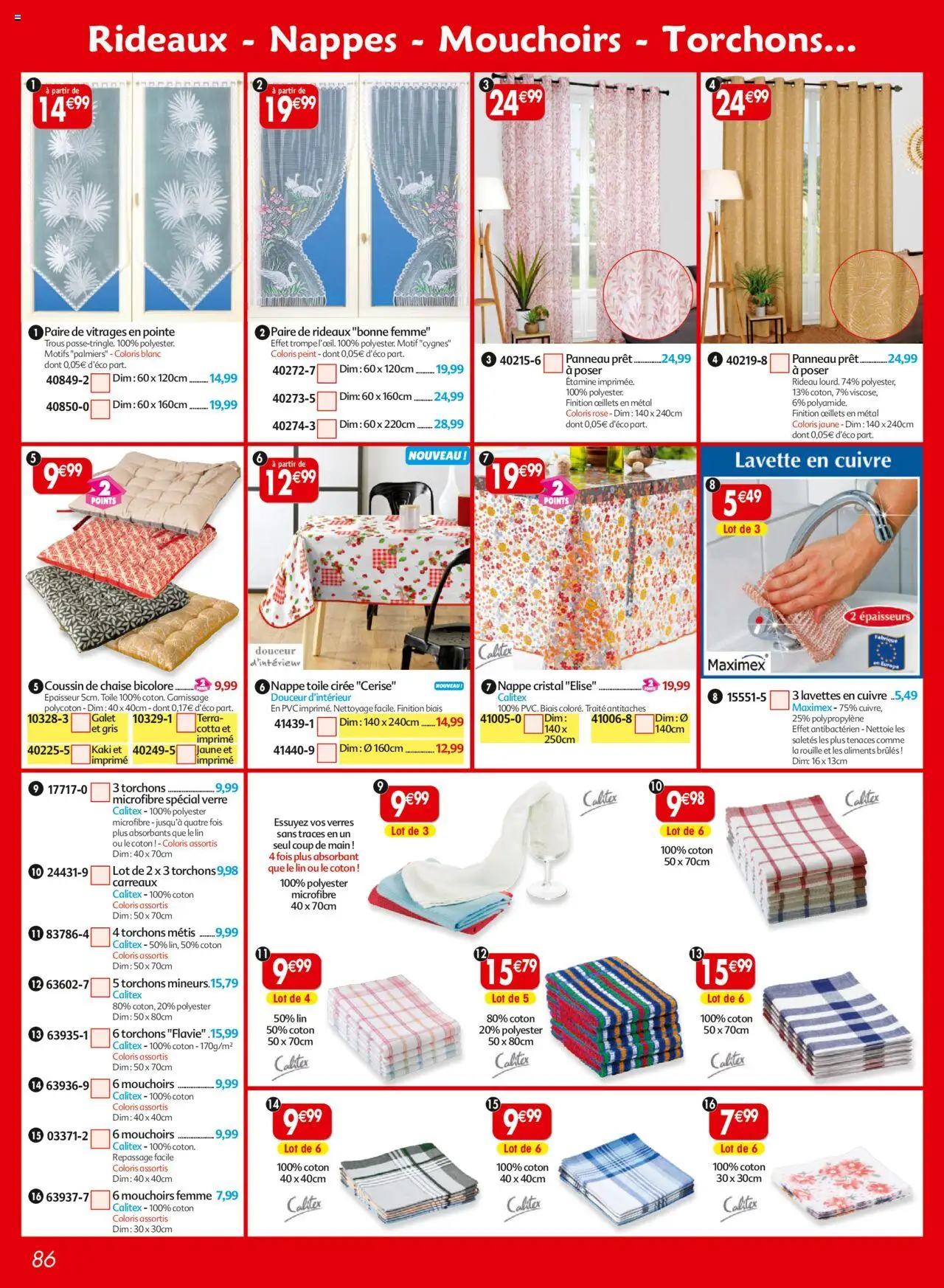  | Page: 86 | Produits: Coton, Kaki, Mouchoirs, Rideau