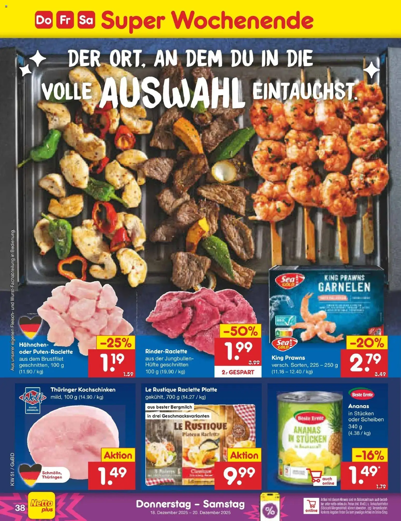 Netto Marken-Discount prospekt Augustusburg	 – gültig ab 15.12.2025 | Seite: 46 | Produkte: Ananas, Garnelen, Raclette, Fleisch