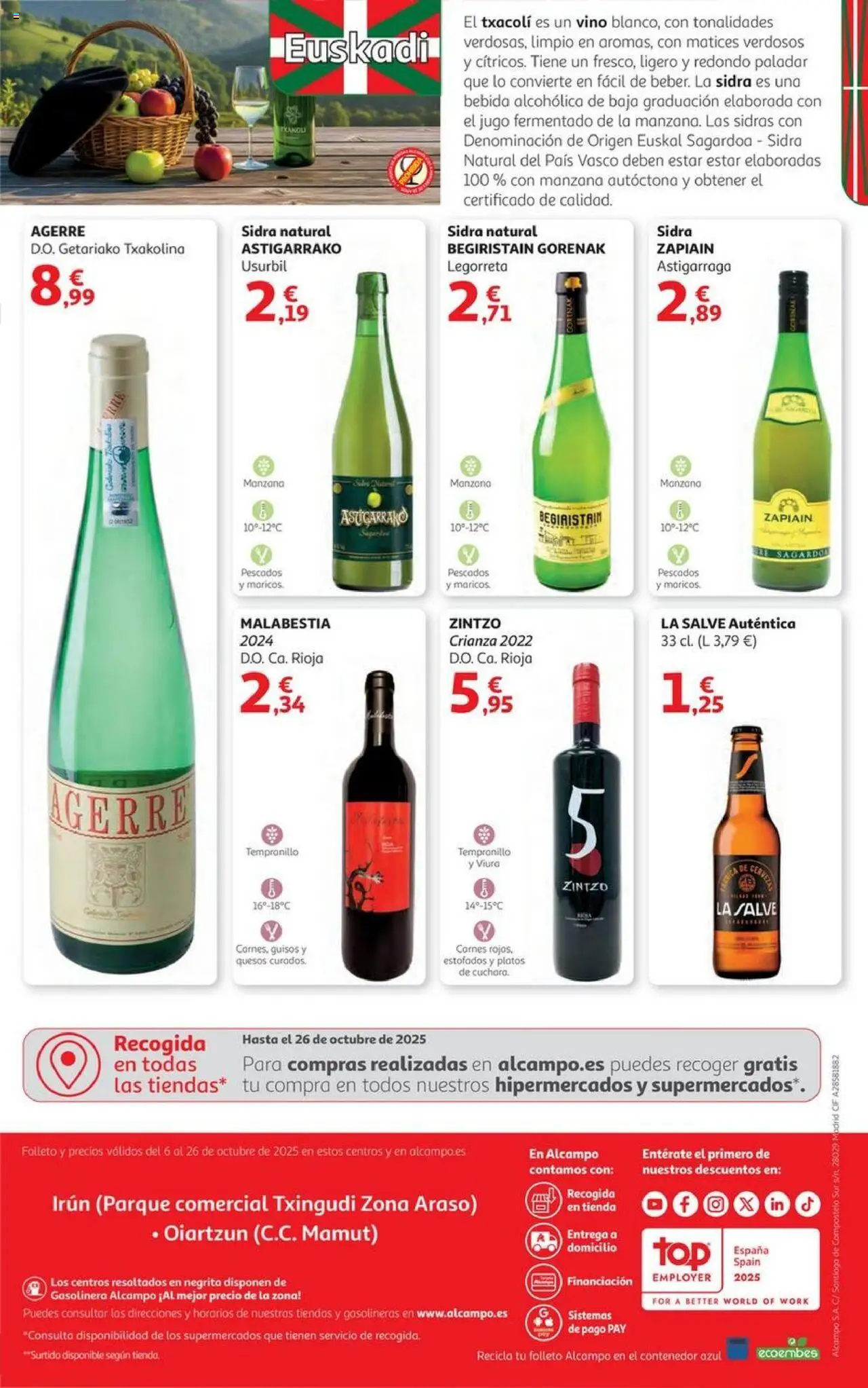 Alcampo - HG Pais Vasco │ válido desde el 06.10.2025 | Página: 44 | Productos: Jugo, Vino, Cerveza, Manzana