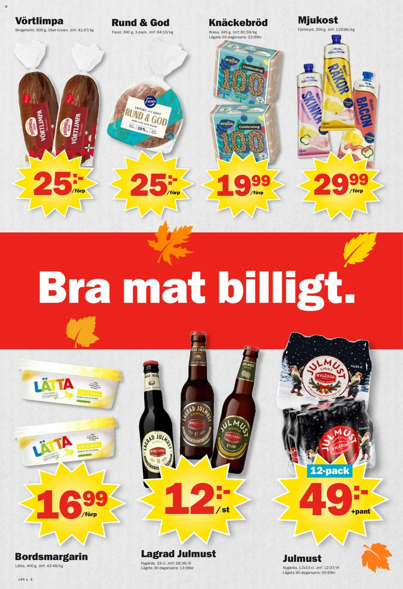 Pekås reklamblad aktuell från 27.10.2025 | Sida: 4 | Produkter: Bacon, Knäckebröd, Räkor, Mjukost