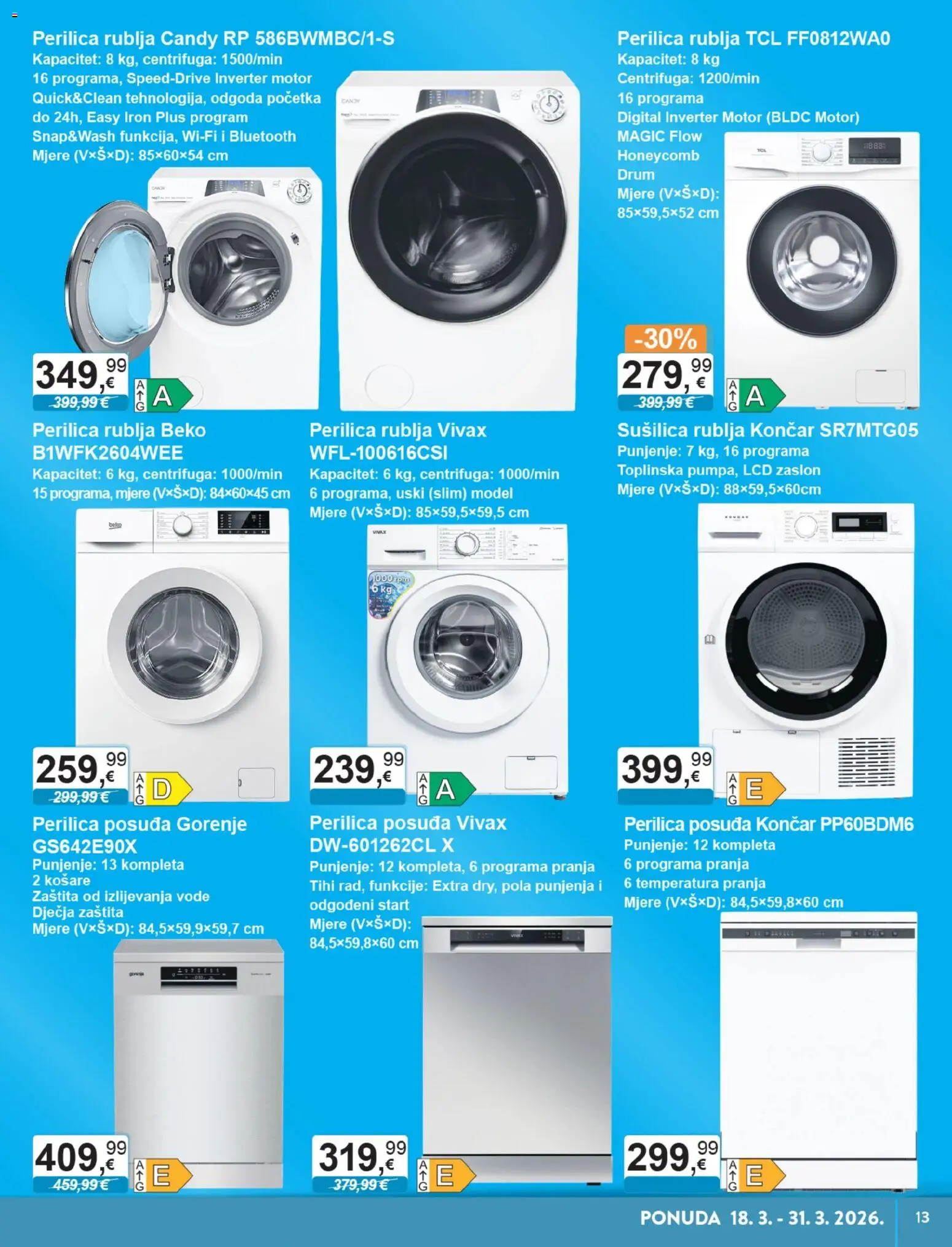 KTC katalog | vrijedi od 18.03.2026 | Stranica: 9 | Proizvodi: Perilica posuđa, Perilica rublja, Košare, Sušilica