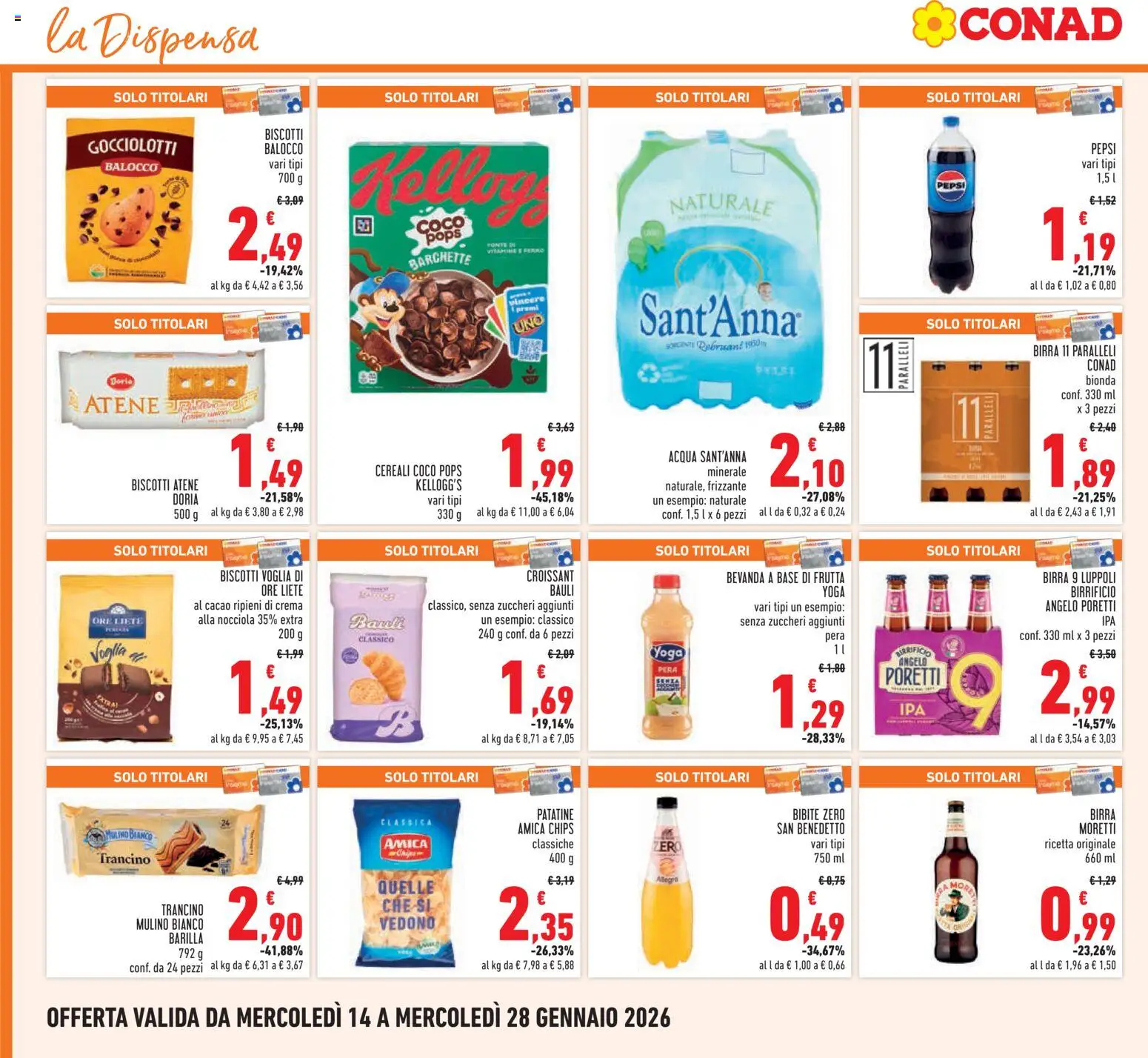 Volantino Conad del 14.01.2026 | Pagina: 22 | Prodotti: Crema, Patatine, Acqua, Croissant