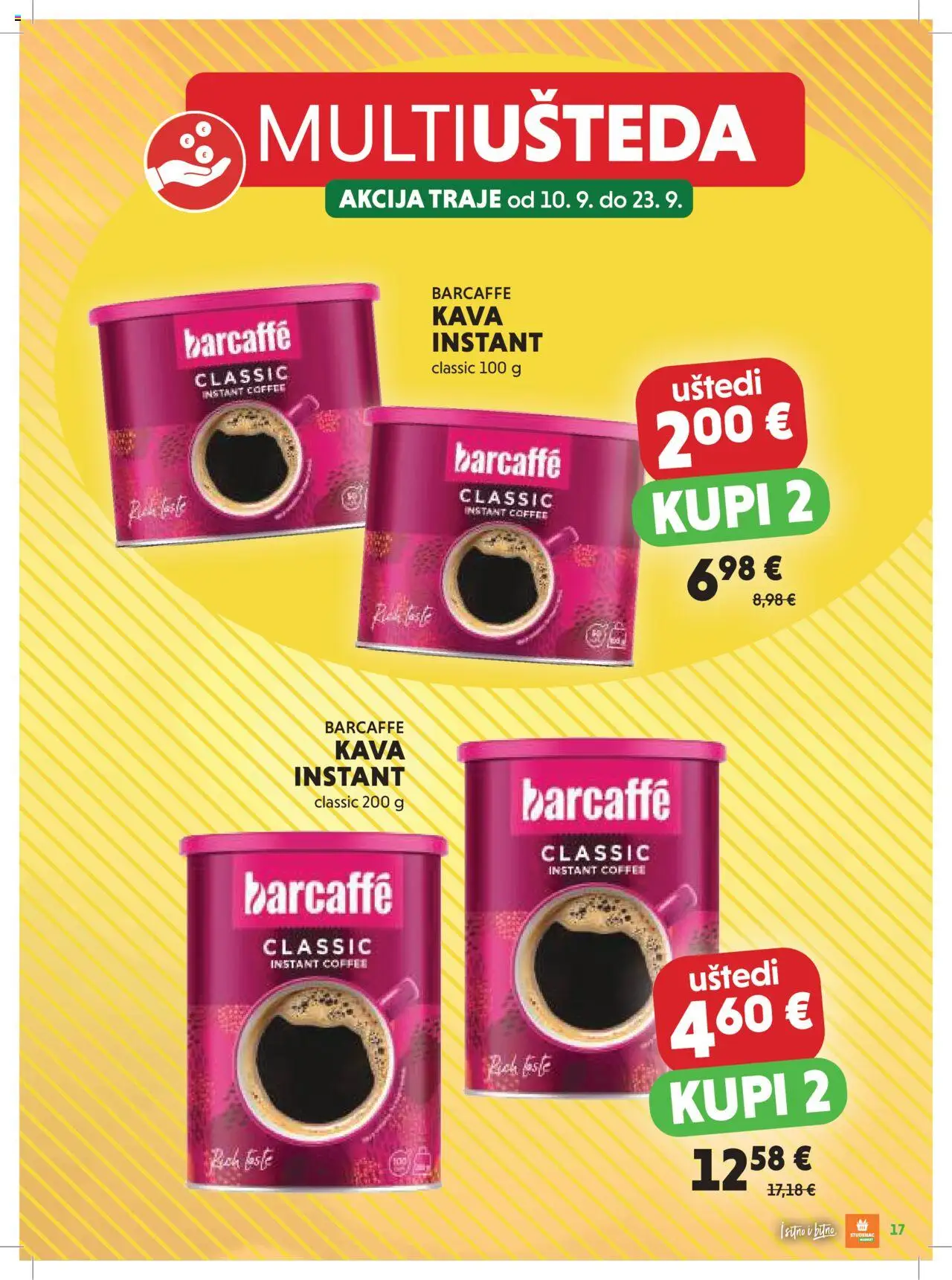 Studenac katalog | vrijedi od 10.09.2025 | Stranica: 17 | Proizvodi: Kava instant, Kava, Barcaffe