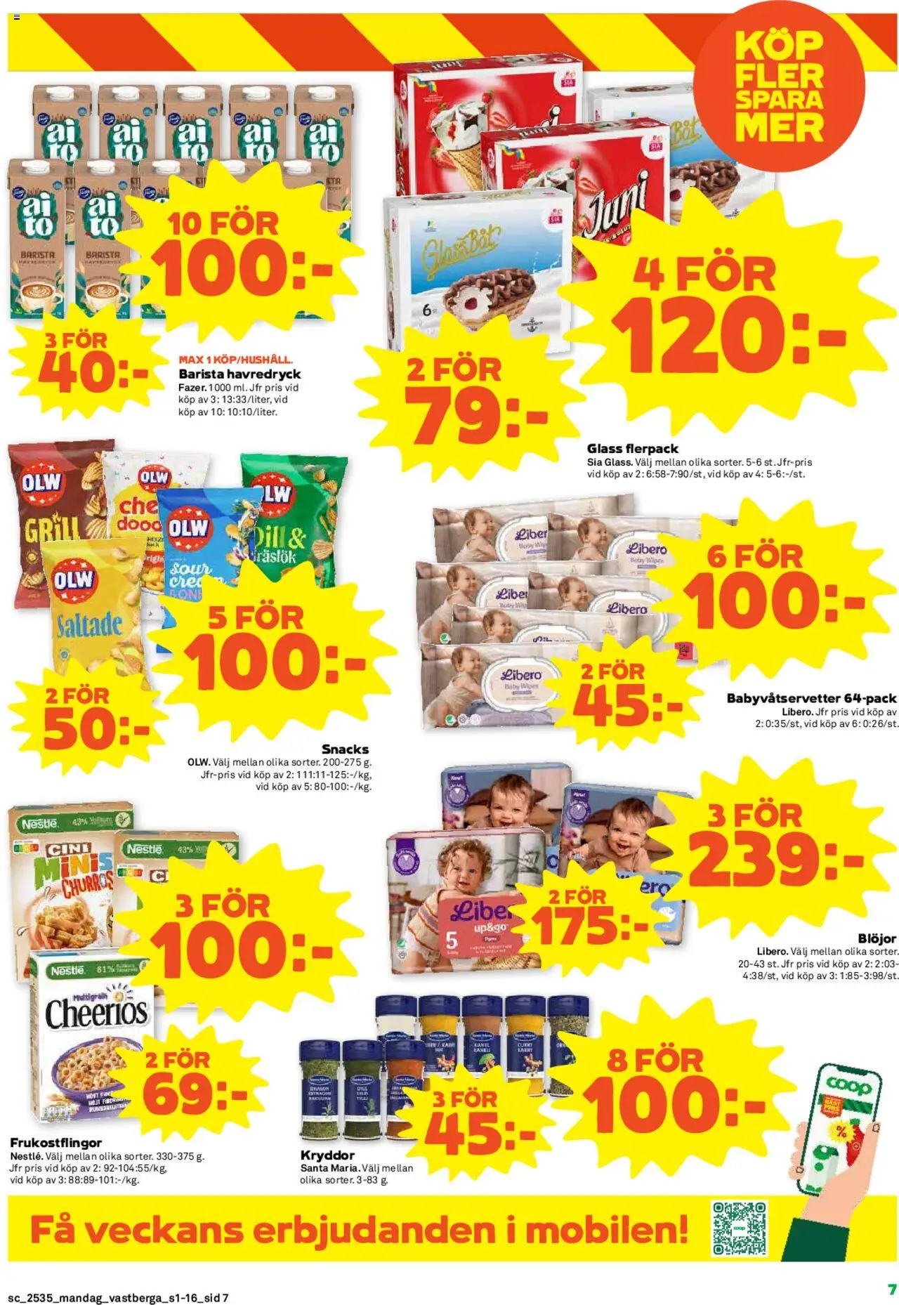 Coop Forum reklamblad aktuell från 25.08.2025 | Sida: 7 | Produkter: Grill, Gräslök, Blöjor, Glass