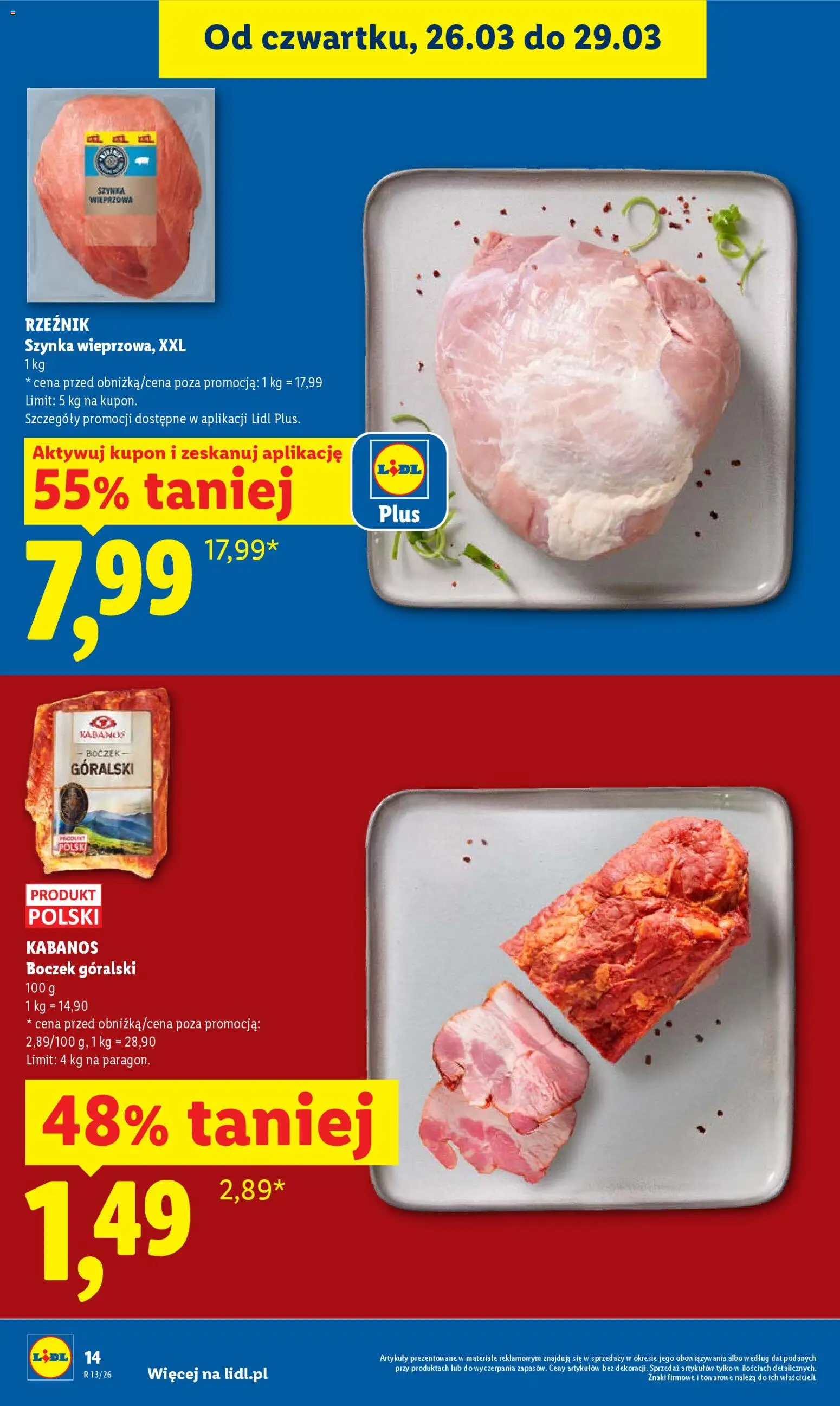 Lidl gazetka od 26.03.2026 | Strona: 14 | Produkty: Szynka wieprzowa, Szynka, Boczek