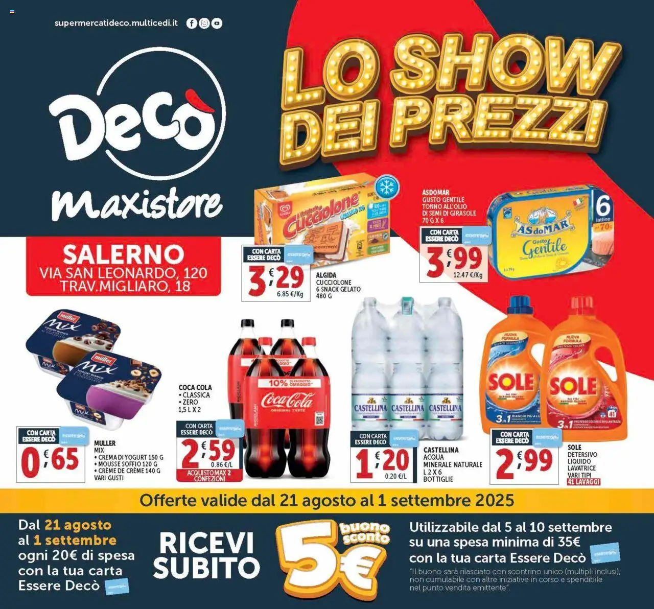 Volantino Decò del 21.08.2025 | Pagina: 1 | Prodotti: Crema, Yogurt, Acqua, Tonno