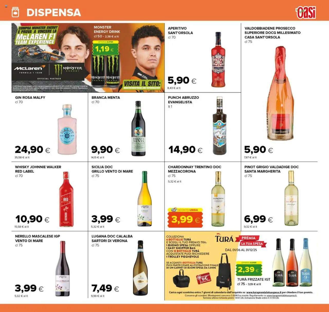 Volantino Oasi del 21.08.2025 | Pagina: 25 | Prodotti: Prosecco, Menta, Bottiglia, Aperitivo