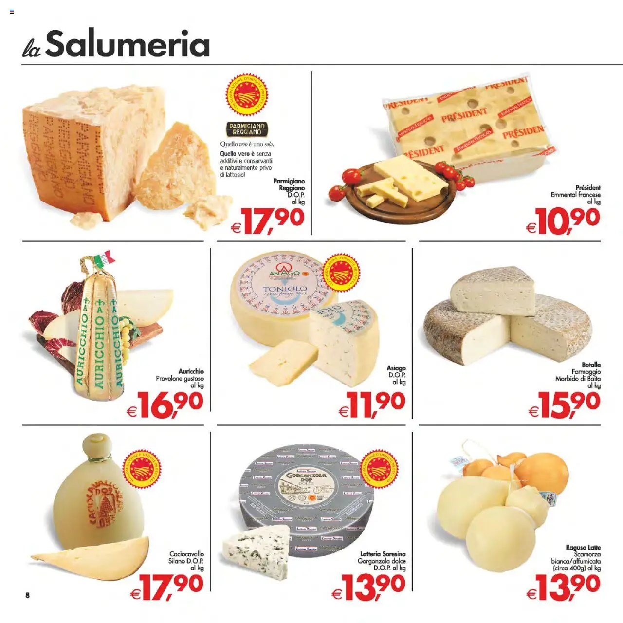 Volantino Decò del 22.08.2025 | Pagina: 8 | Prodotti: Latte, Parmigiano reggiano, Gorgonzola, Emmental