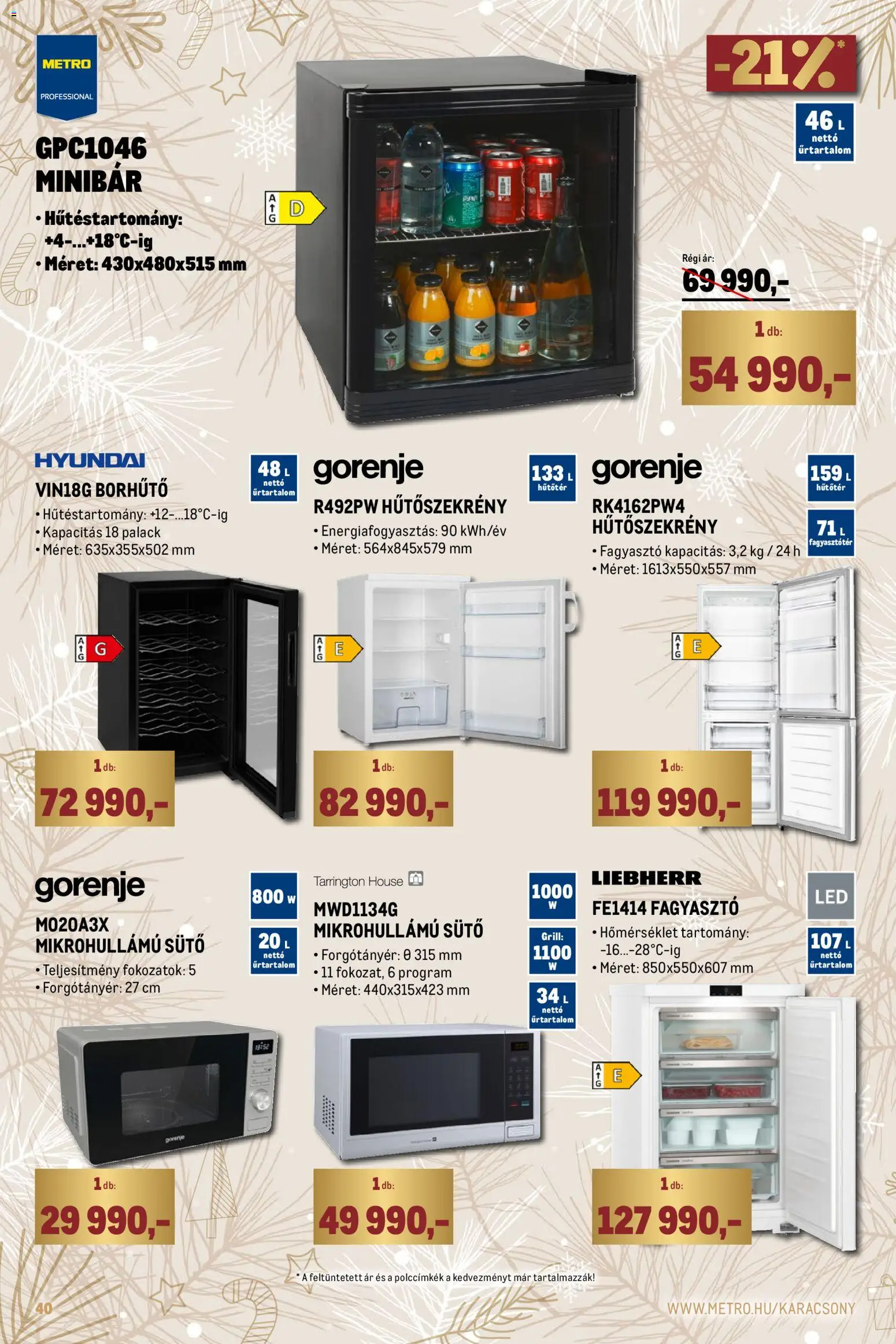Metro akciós ujság - amely érvényes a következő dátumtól: 01.12.2025 | Oldal: 40 | Termékek: Borhűtő, Hűtőszekrény, Sütő, Grill
