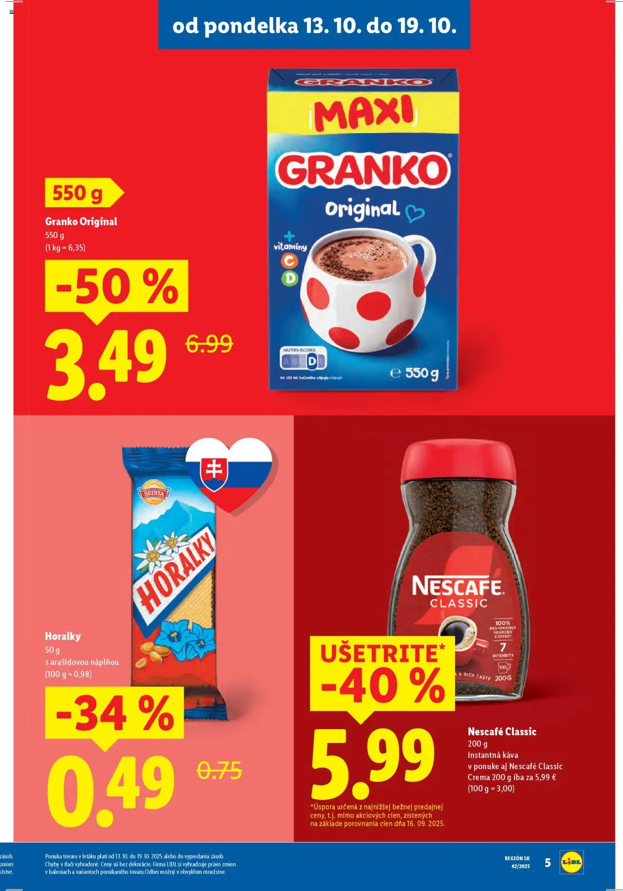 Nové Lidl akcie – leták je platný od 13.10.2025 | Strana: 7 | Produkty: Káva, Nescafé Classic, Granko, Horálky