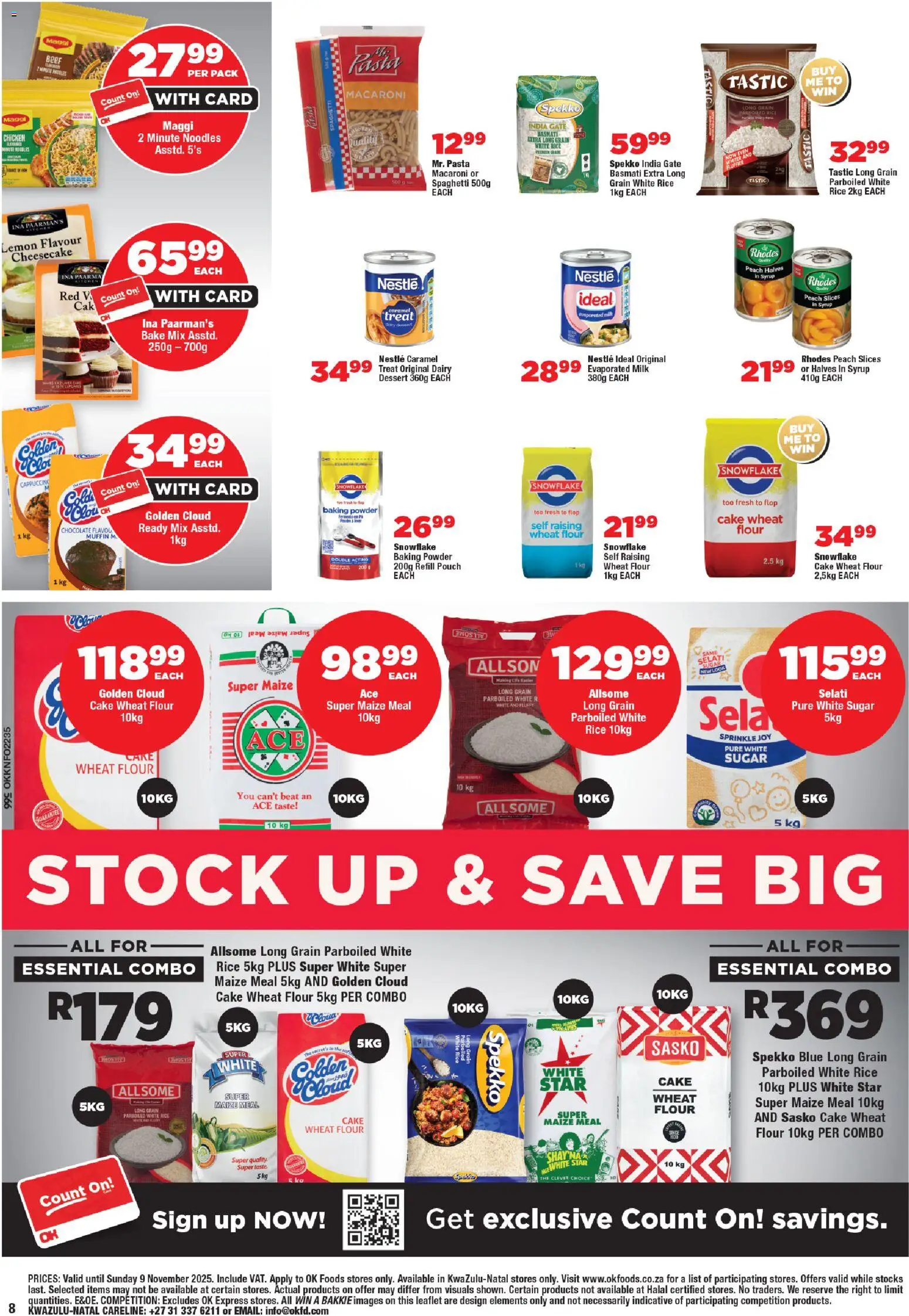 New OK Foods catalogue – valid from 24.10.2025 | Page: 8 | Products: Maize meal, Gate, Chocolate, Pasta