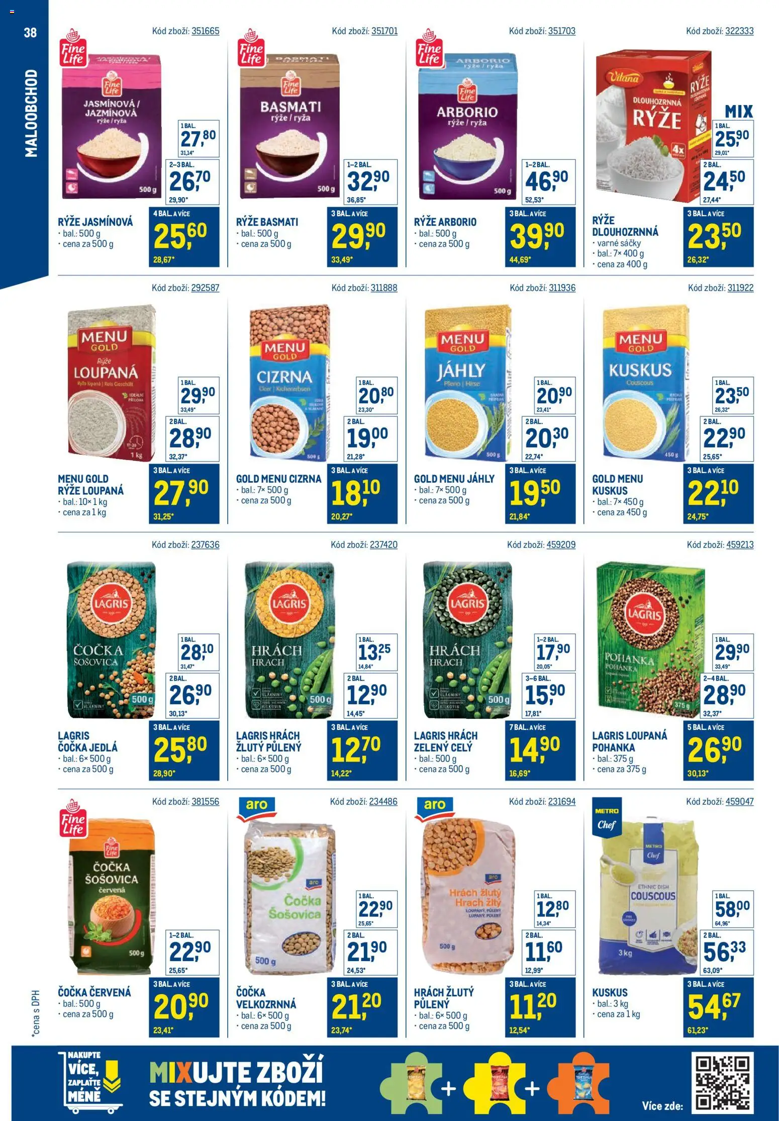 Makro leták - Stabilně výhodná cena - maloobchod od 24.09.2025 | Strana: 38 | Produkty: Rýže arborio, Pohanka, Rýže basmati, Basmati rýže