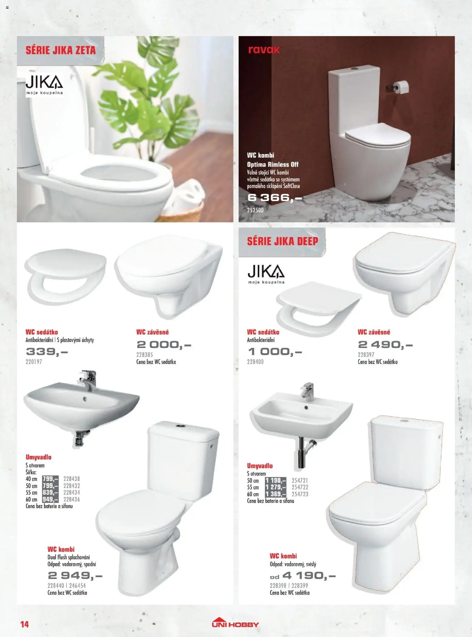 Uni Hobby katalog - Dlažby, obklady a sanita 2026 od 20.02.2026 | Strana: 14 | Produkty: Umyvadlo, Wc, Baterie, Koupelna