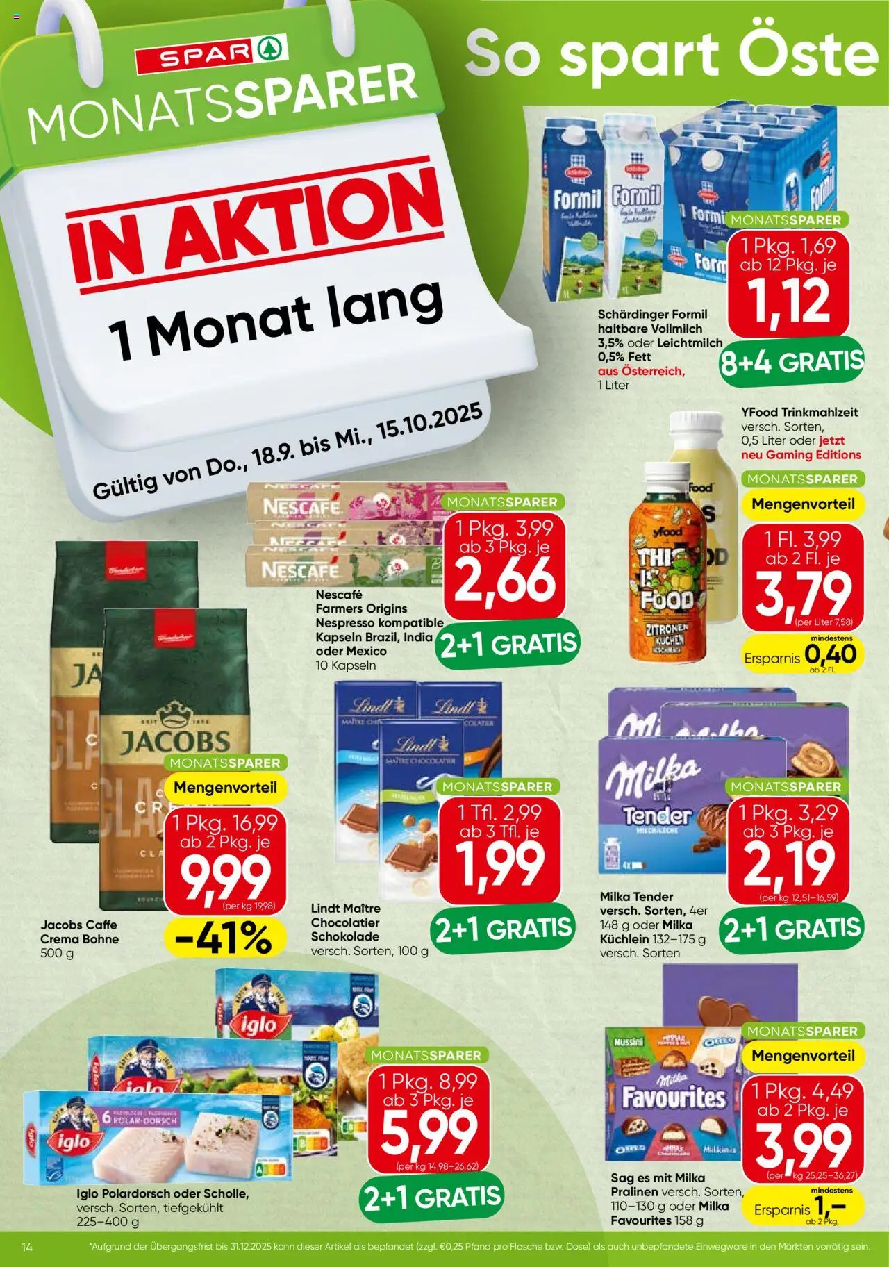 Spar - Wien Monatssparer gültig ab 18.09.2025 | Seite: 2 | Produkte: Milch, Schokolade