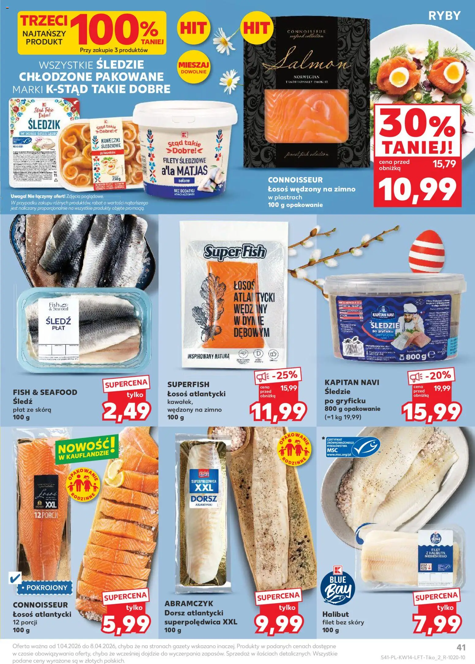 Kaufland gazetka od 01.04.2026 | Strona: 41 | Produkty: Śledź, Łosoś wędzony, Halibut, Łosoś