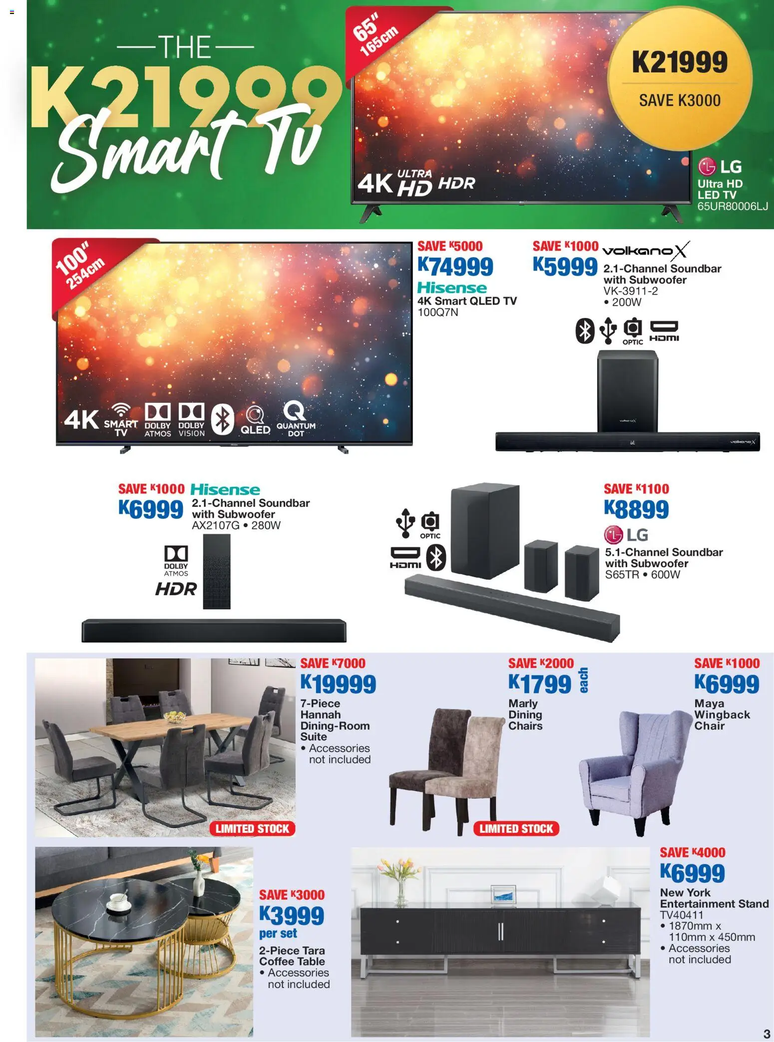 New OK Furniture catalogue – valid from 24.11.2025 | Page: 3 | Products: TV, Table, Soundbar, Subwoofer