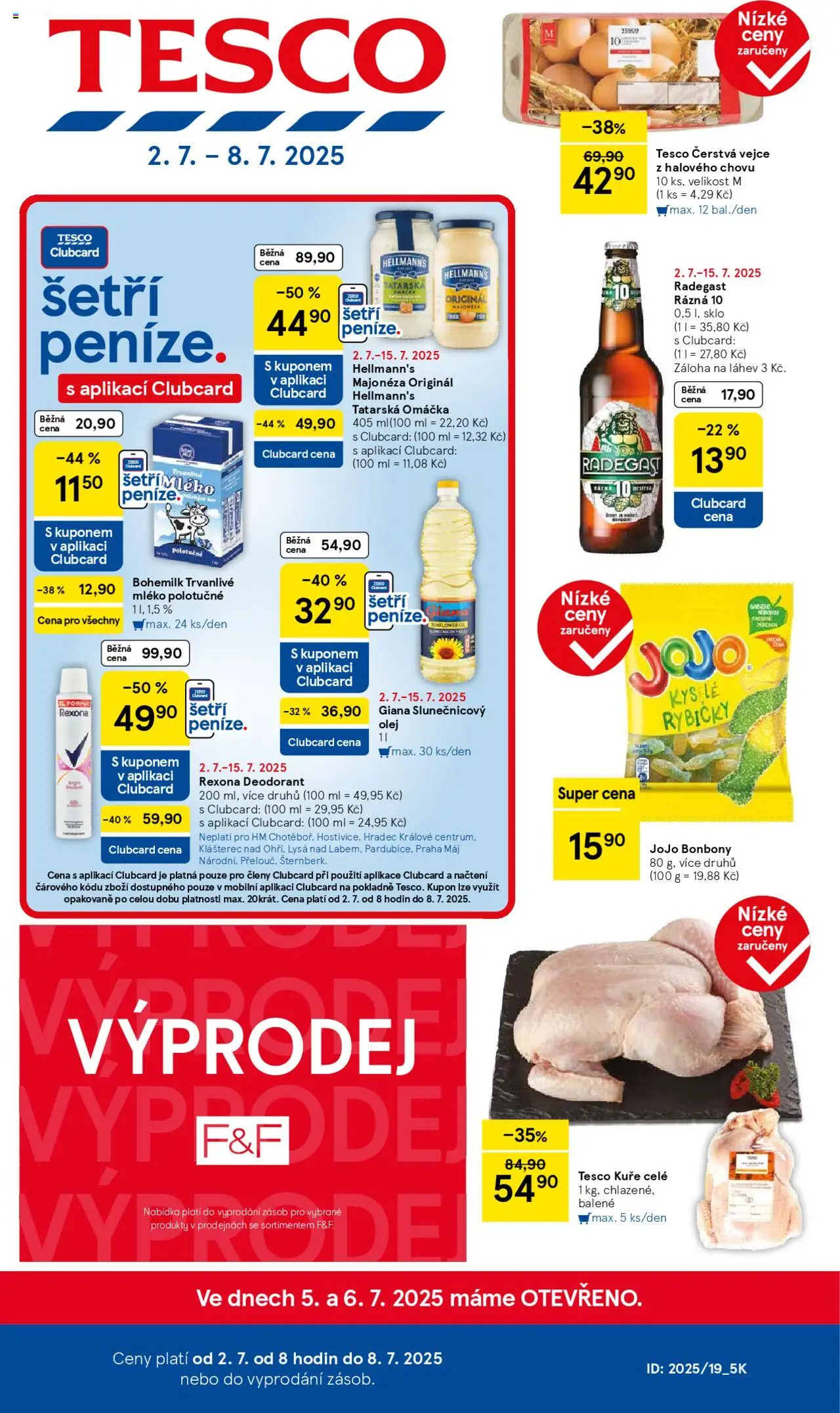 Tesco leták - Hypermarket od 02.07.2025 | Strana: 1 | Produkty: Vejce, Bonbóny, Radegast Rázna 10, Hellmann's