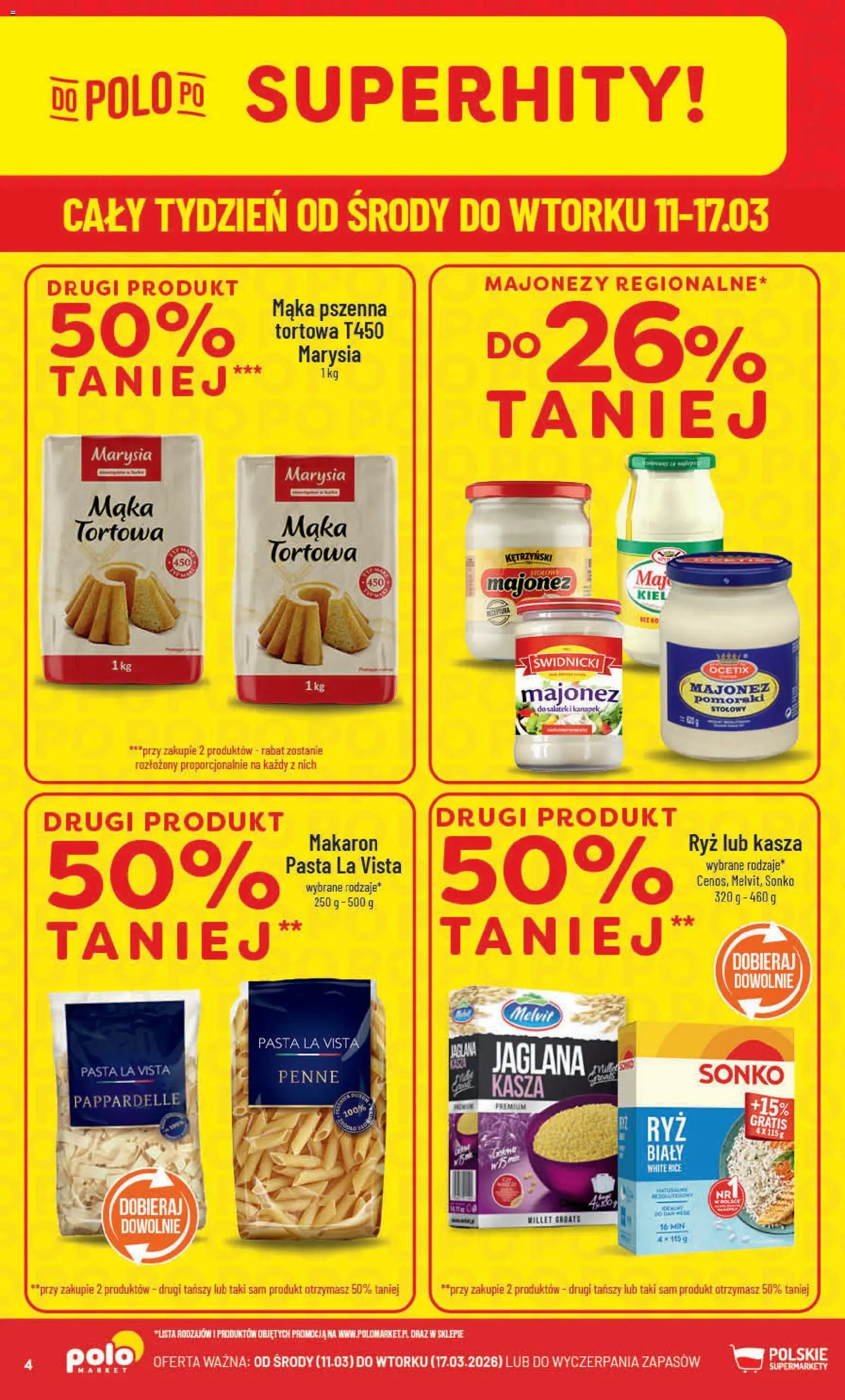 POLOmarket gazetka od 11.03.2026 | Strona: 4 | Produkty: Penne, Ryż, Makaron, Majonez