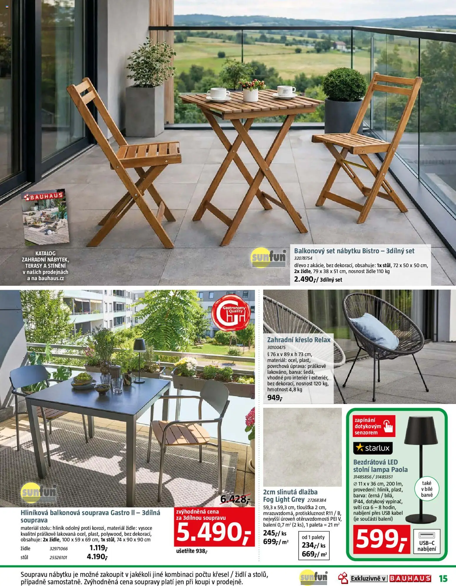 Bauhaus katalog Zahradní centrum od 20.03.2026 | Strana: 15 | Produkty: Kabel, USB, Křeslo, Stůl