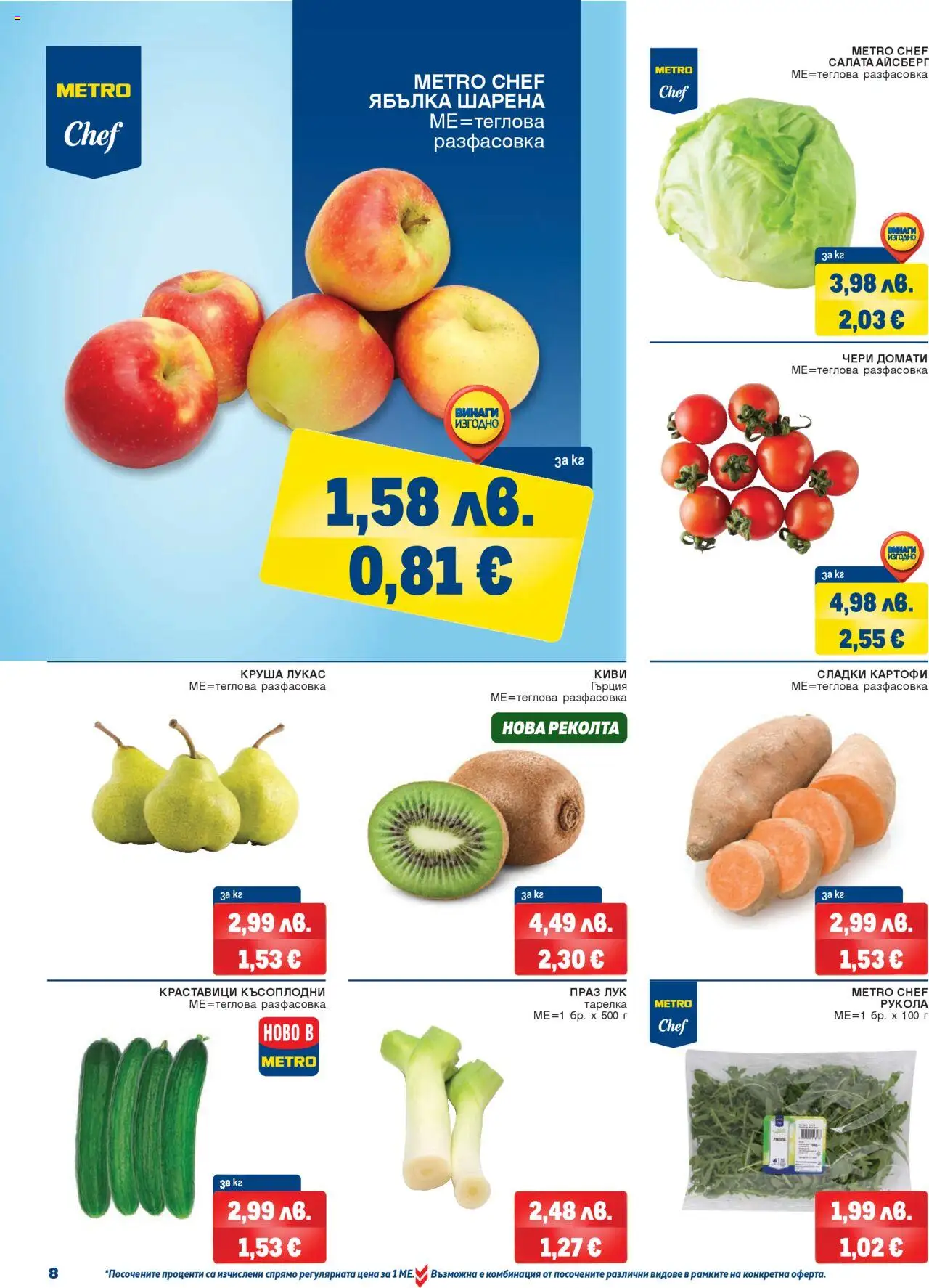 {H1} | Страница: 8 | Продукти: Киви, Краставици, Лук, Круша