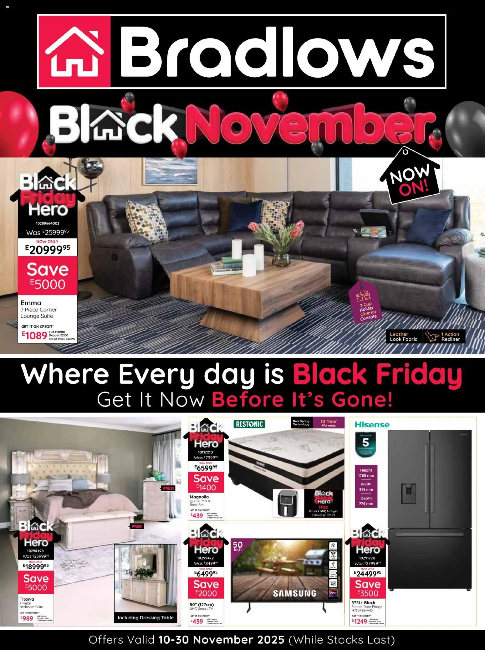 New Bradlows catalogue – valid from 10.11.2025 | Page: 1 | Products: TV, Table, Fridge, Lounge suite