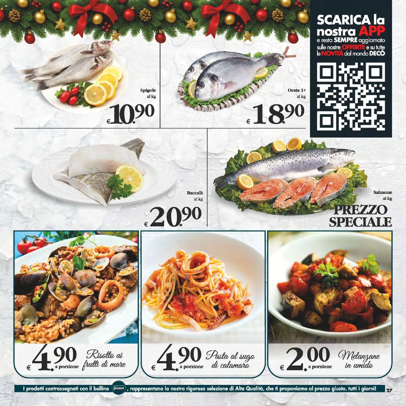 Volantino Decò del 16.12.2025 | Pagina: 27 | Prodotti: Salmone, Orata, Frutti di mare, Pasta