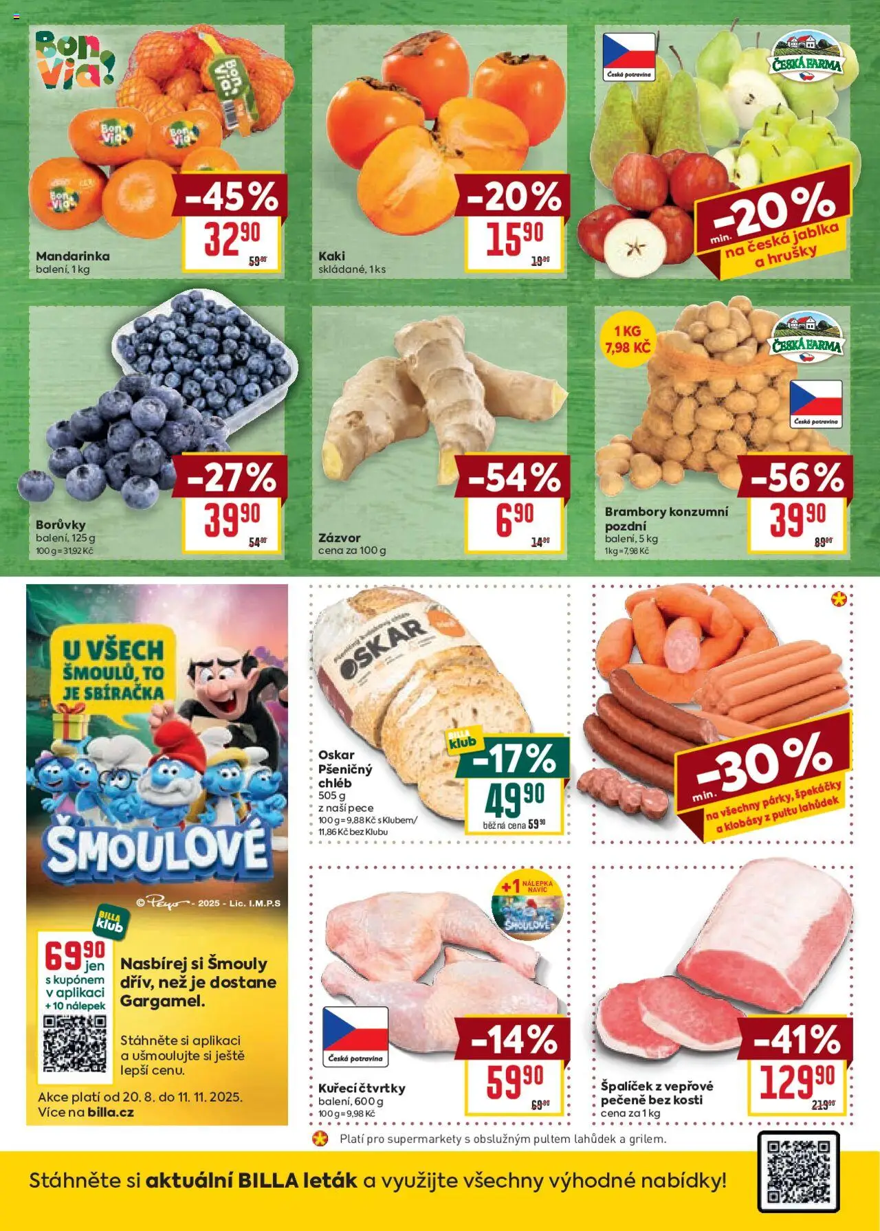 Billa Malý leták od 01.10.2025 | Strana: 2 | Produkty: Hrušky, Borůvky, Klobásy, Brambory